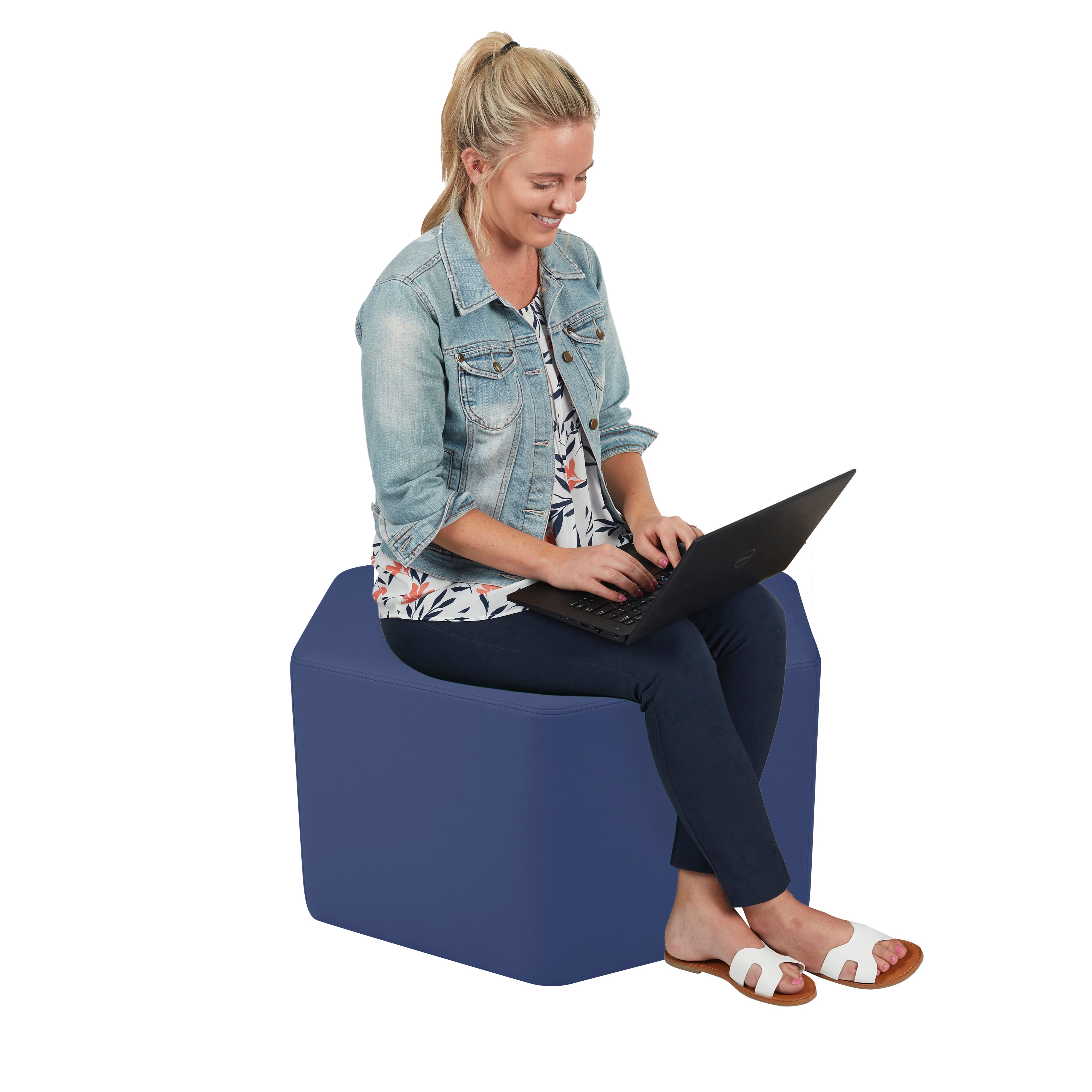Pro Series Upholstered Hexagon Ottoman 18" Height - Navy