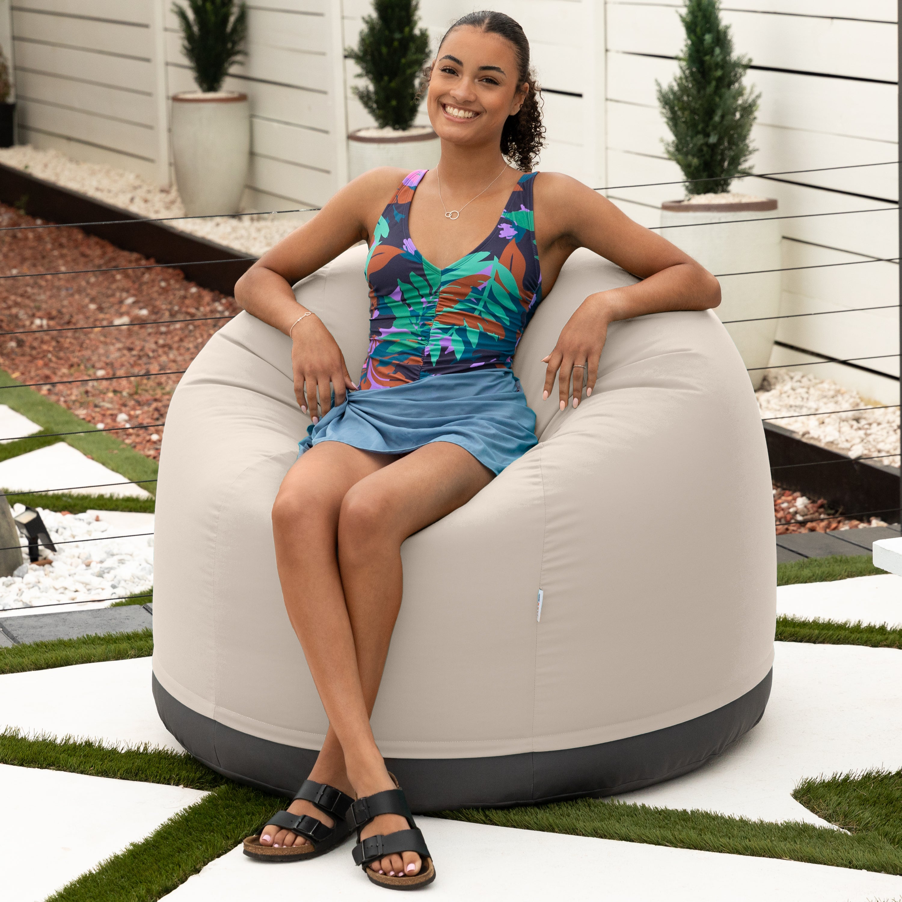 Jaxx Palmetto Large Round Outdoor Bean Bag Club Chair - Pearl