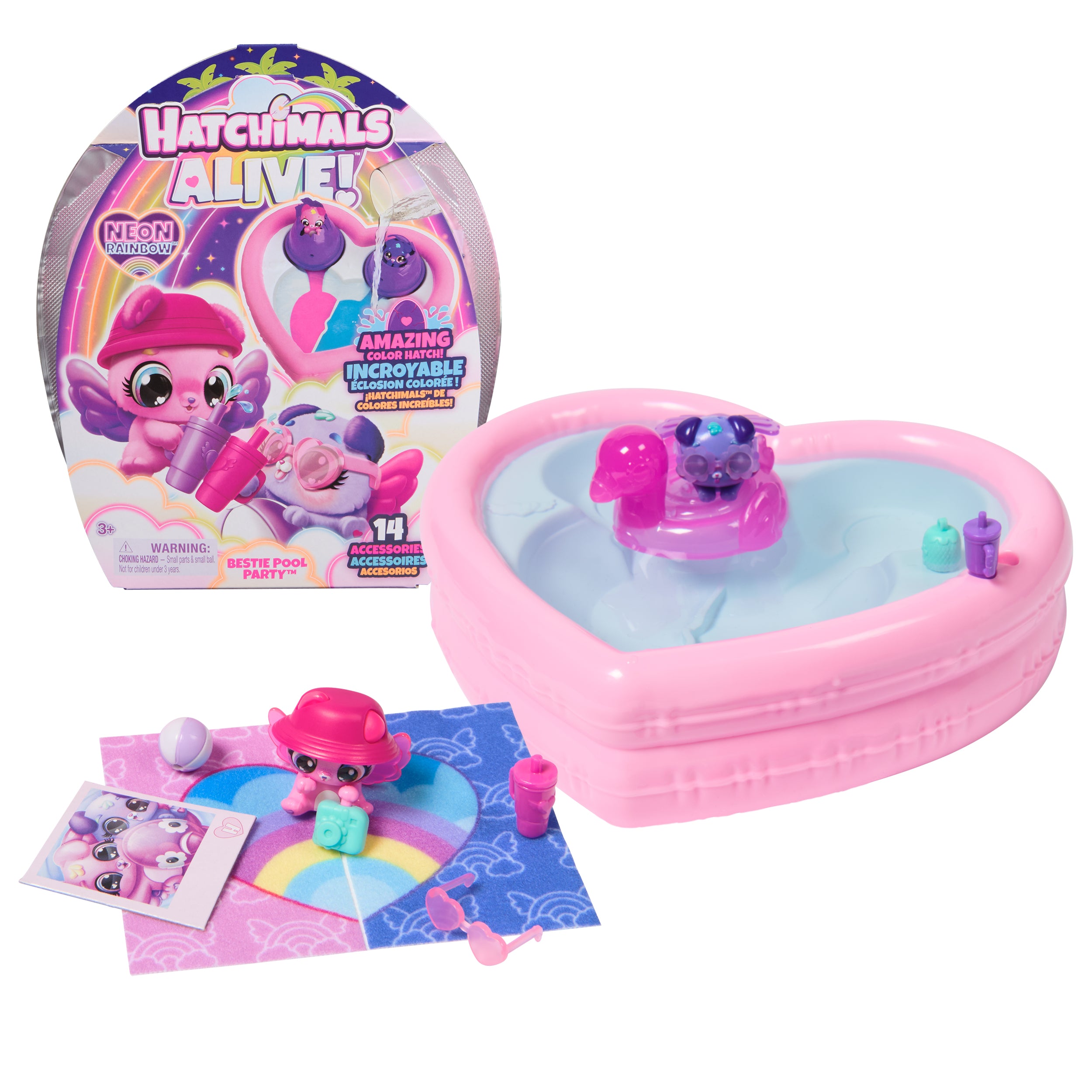 Hatchimals Alive, Neon Rainbow Bestie Pool Party with 2 BFF Figures in Color Reveal Eggs, 14 Accessories, Kids Toys for Ages 3 and up