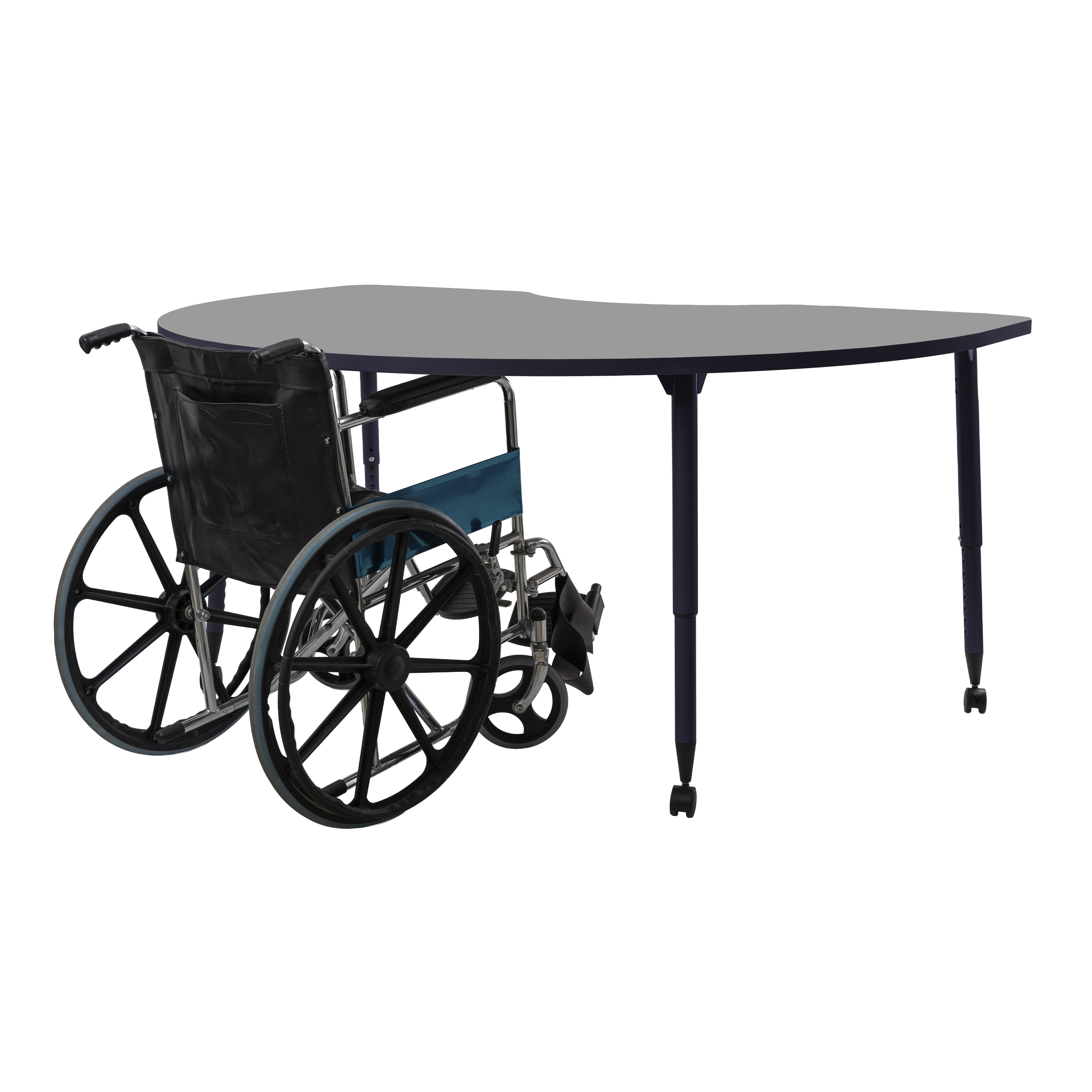 Adapte 48" x 72" Kidney Thermofused Activity Table with Adjustable Tapered Legs - North Sea/Navy