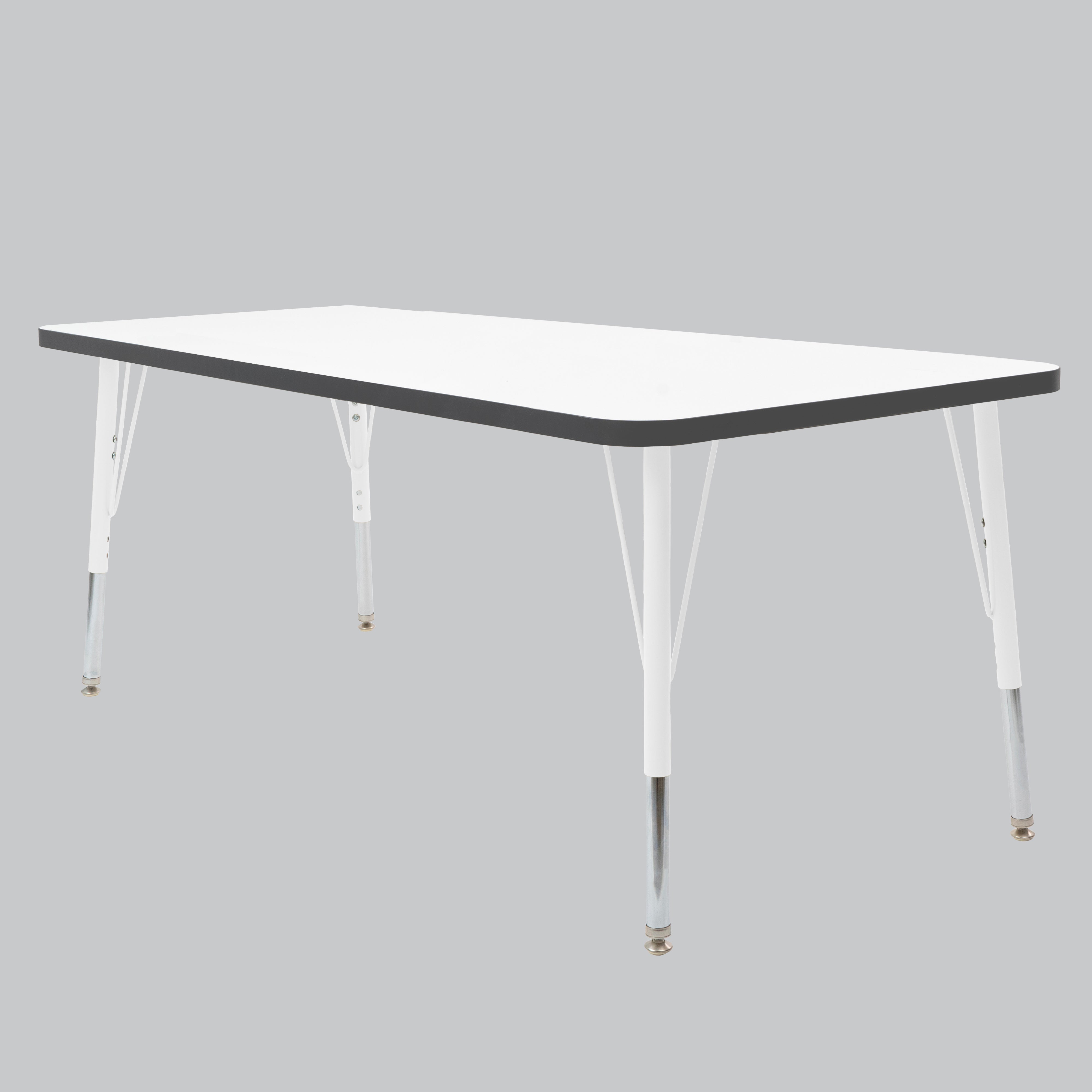 30" x 72" Rectangle Thermofused Activity Table with Adjustable Standard Swivel Glide Legs - White/Black/White