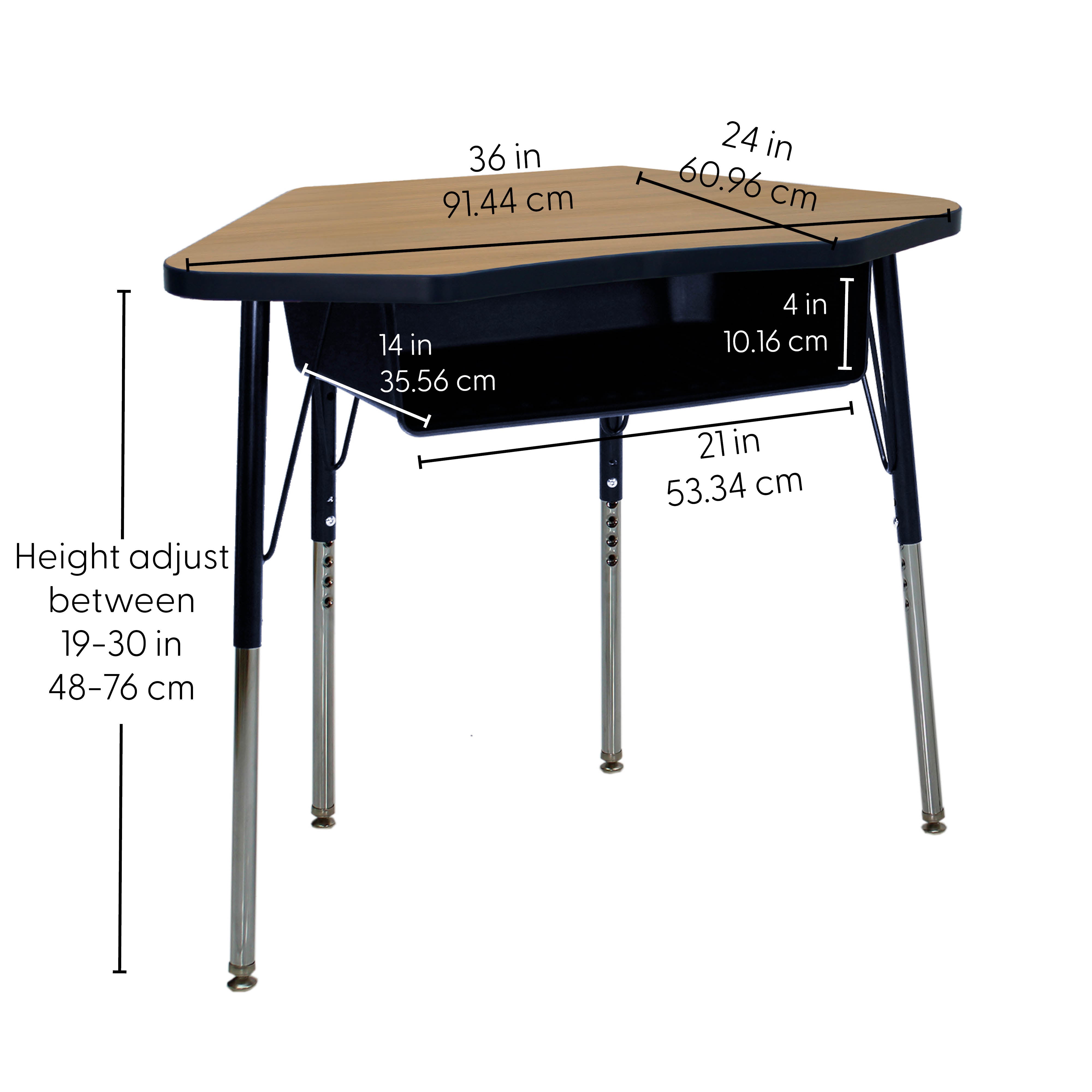 24" x 36" Petal Book Box Desk with Adjustable Standard Swivel Glide Legs, 2-Piece - Pasadena Oak/Navy