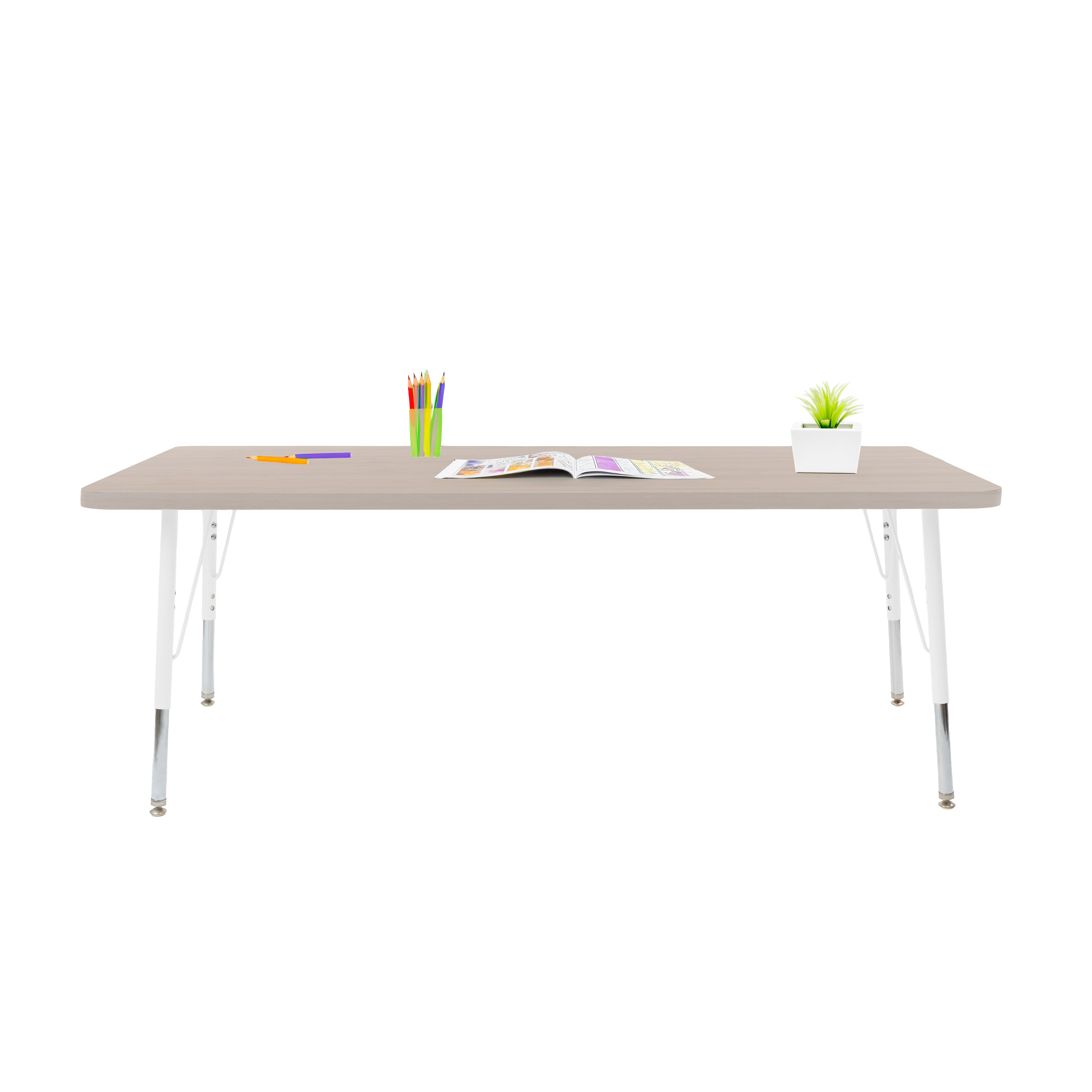 30" x 60" Rectangle Thermofused Woodgrain Activity Table with Standard Legs - Asian Sand/White