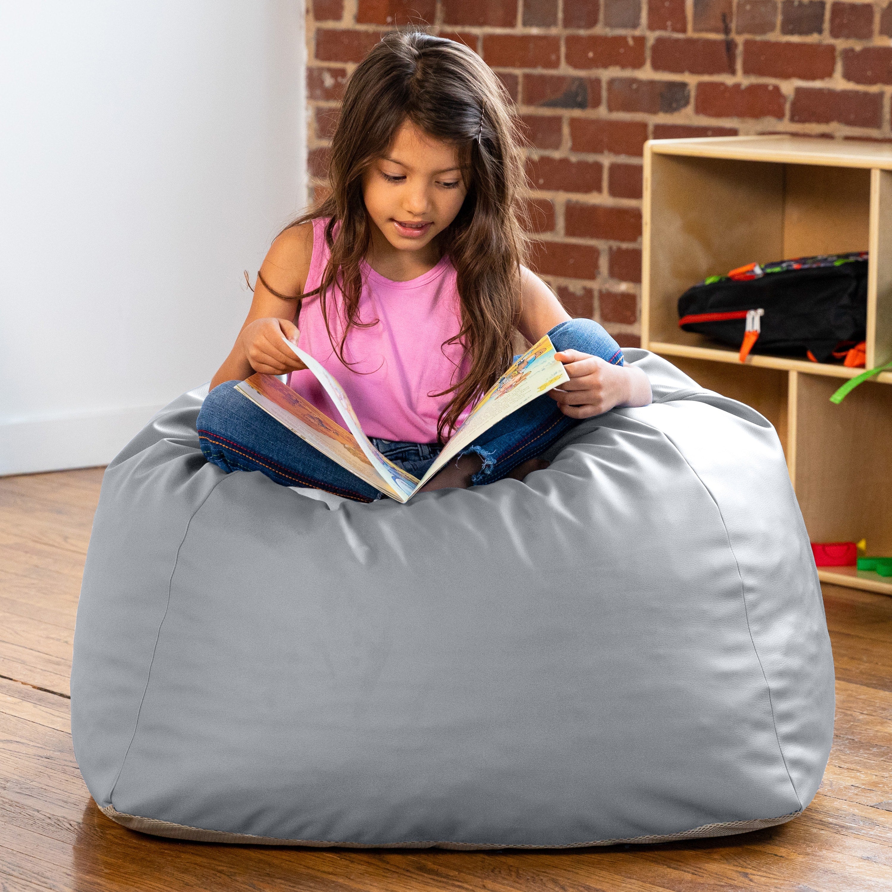 Jaxx Gumdrop Jr. Kids Bean Bag for Early Childhood & Educational Environments, Premium Vinyl - Submarine Grey