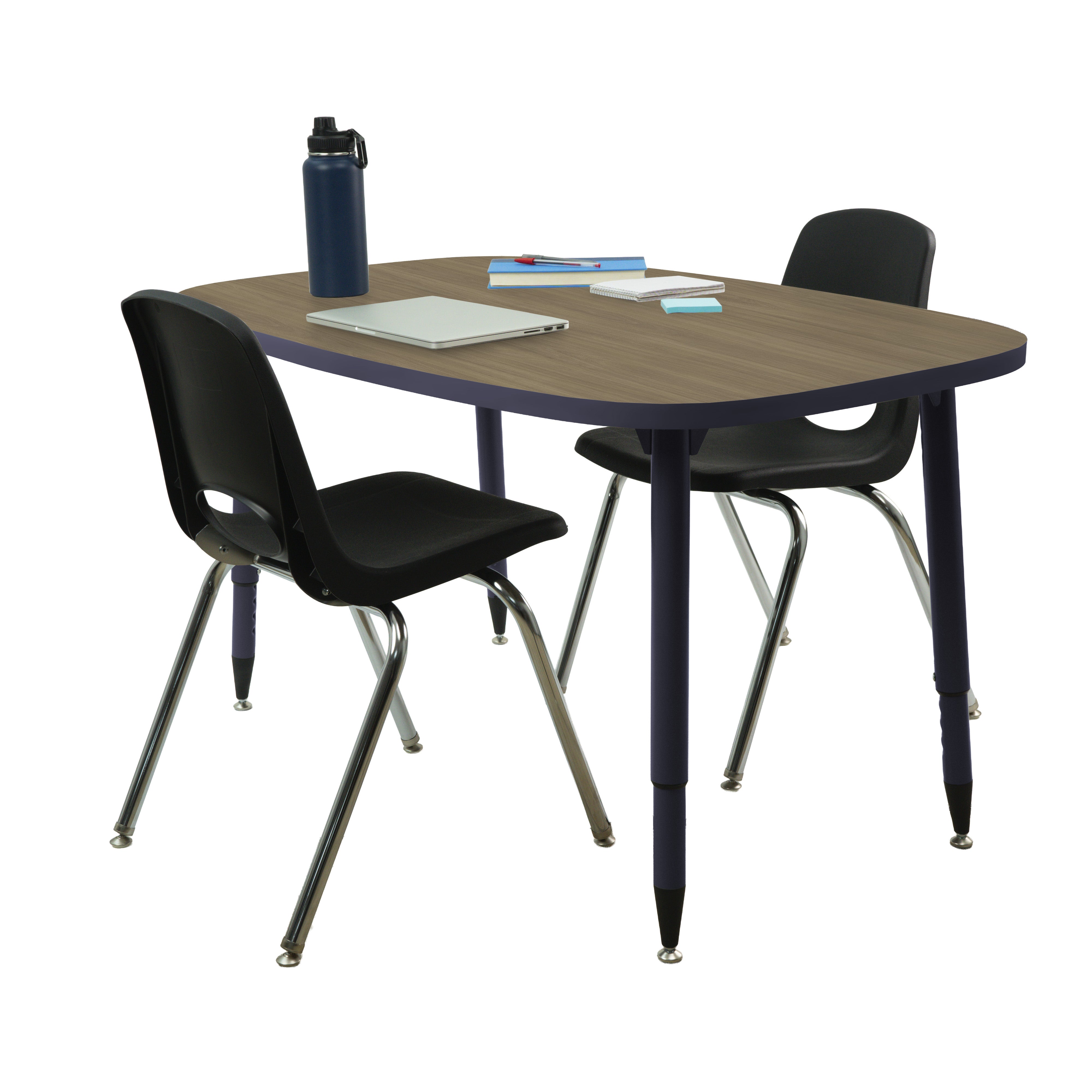 Adapte 31" x 50" Rounded Rectangle Thermofused Activity Table with Adjustable Tapered Legs - Pasadena Oak/Navy