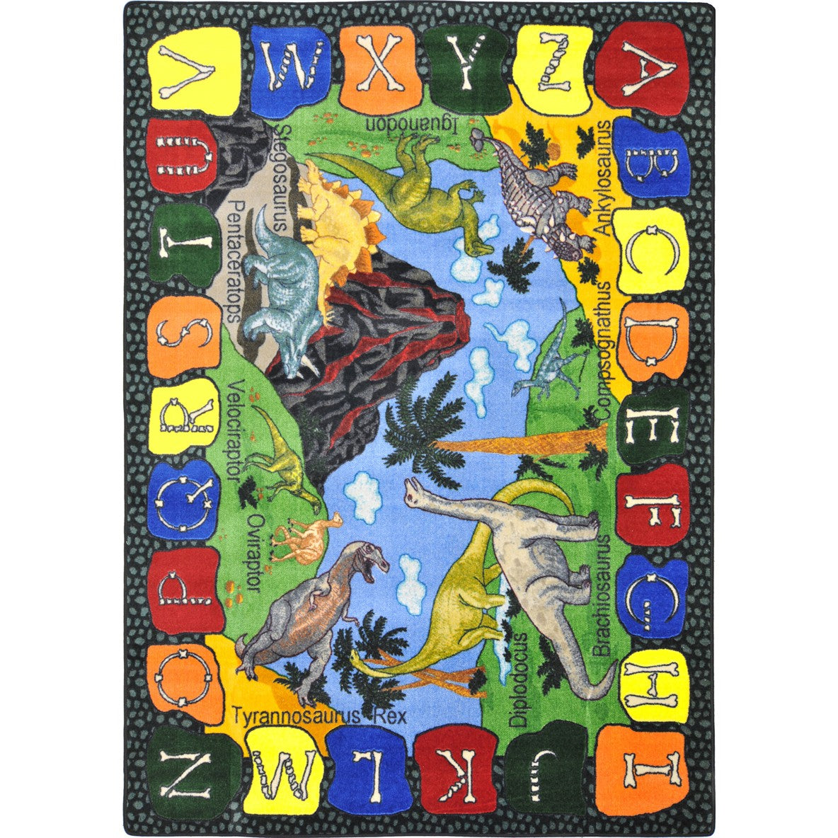 We Dig Dinosaurs 5'4" x 7'8" Oval area rug in color Multi