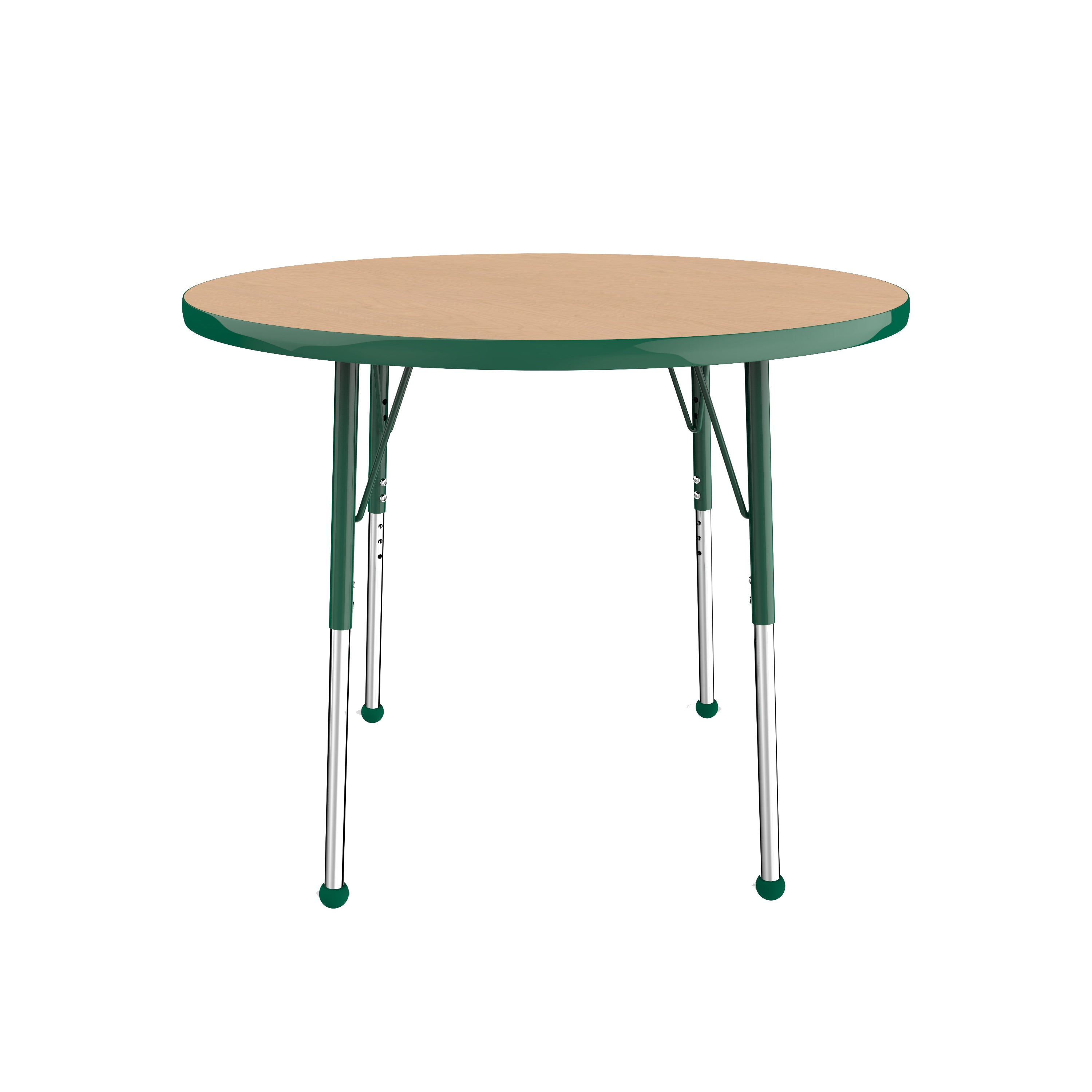 36" Round T-Molding Activity Table with Adjustable Standard Ball Glide Legs - Maple/Green