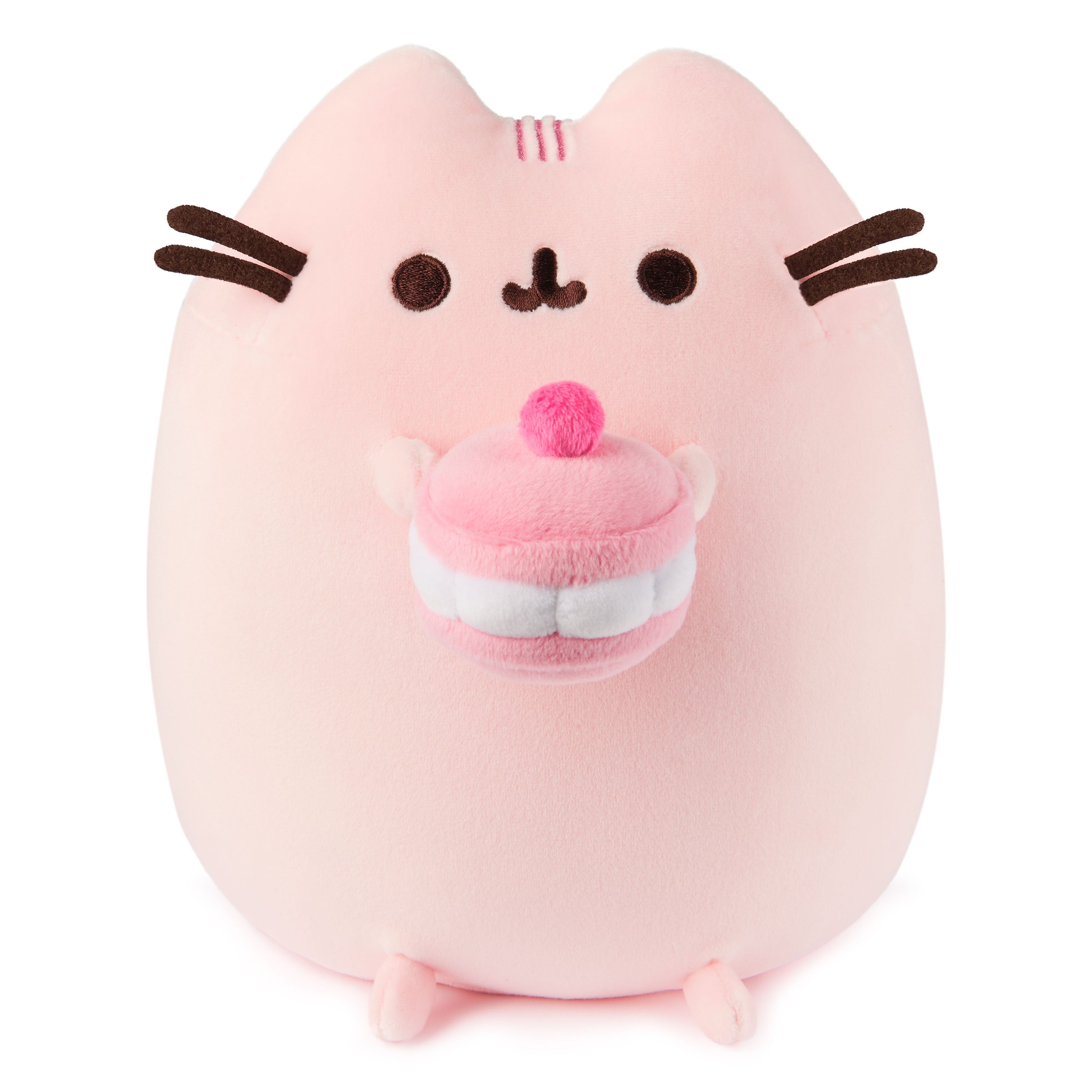 GUND Pusheen Cherry Macaron Squisheen Plush, Squishy Toy, Collectible Dessert Food Toy, Cat Stuffed Animal for Ages 8 and Up, Pink, 9.5”
