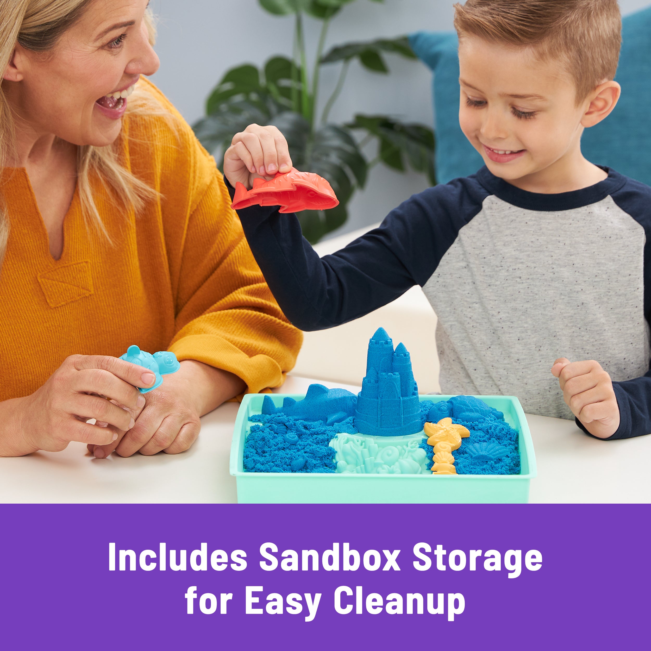 Kinetic Sand, Sandbox Set with 1lb Blue Play Sand, 4 Tools & Molds, Storage, Sensory Toys for Kids Ages 3 and up