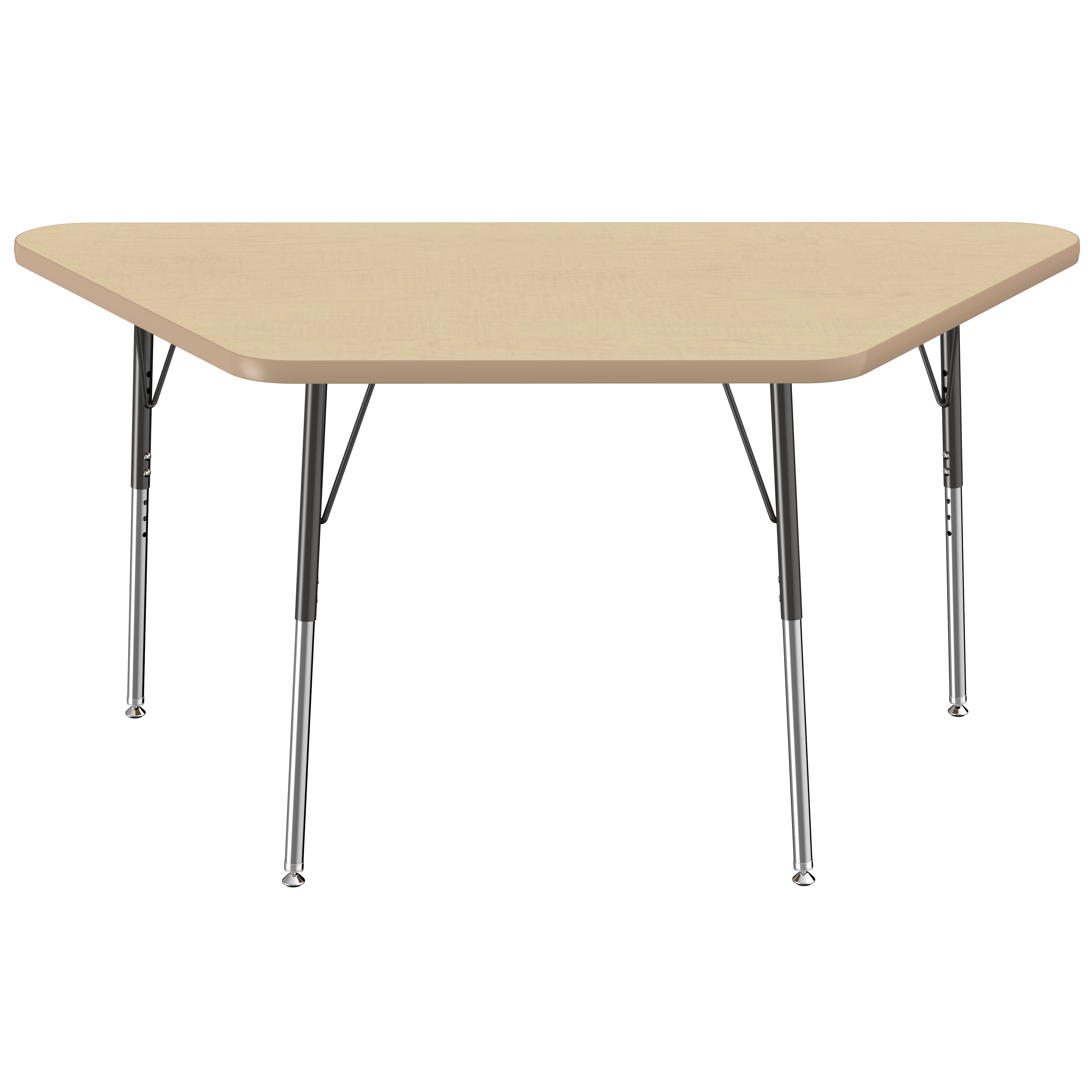 30" x 60" Trapezoid T-Molding Activity Table with Adjustable Standard Swivel Glide Legs - Maple/Maple/Black