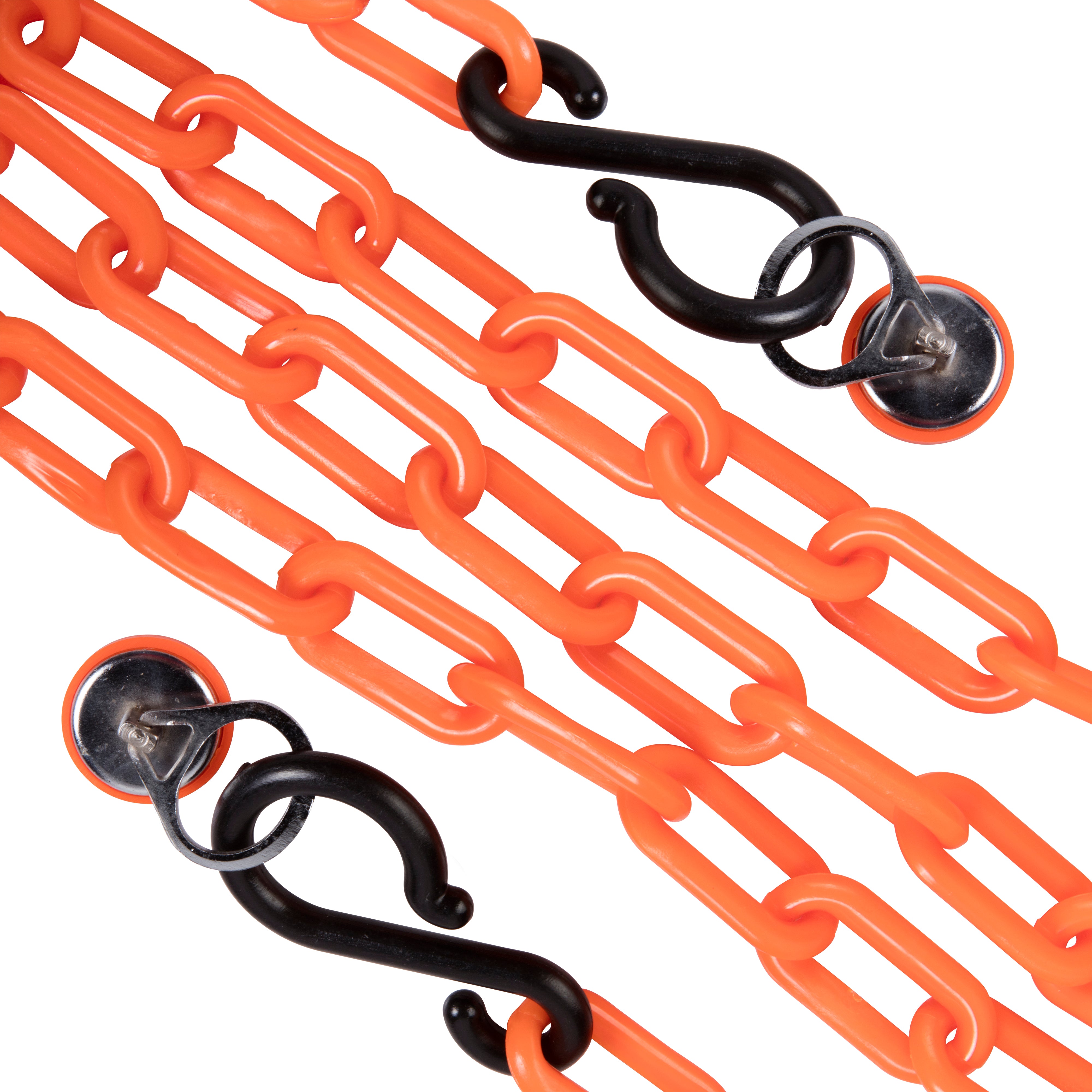 2 S‐Hooks, 2 Magnetic Wall Hooks, 10' of 2" Orange chain