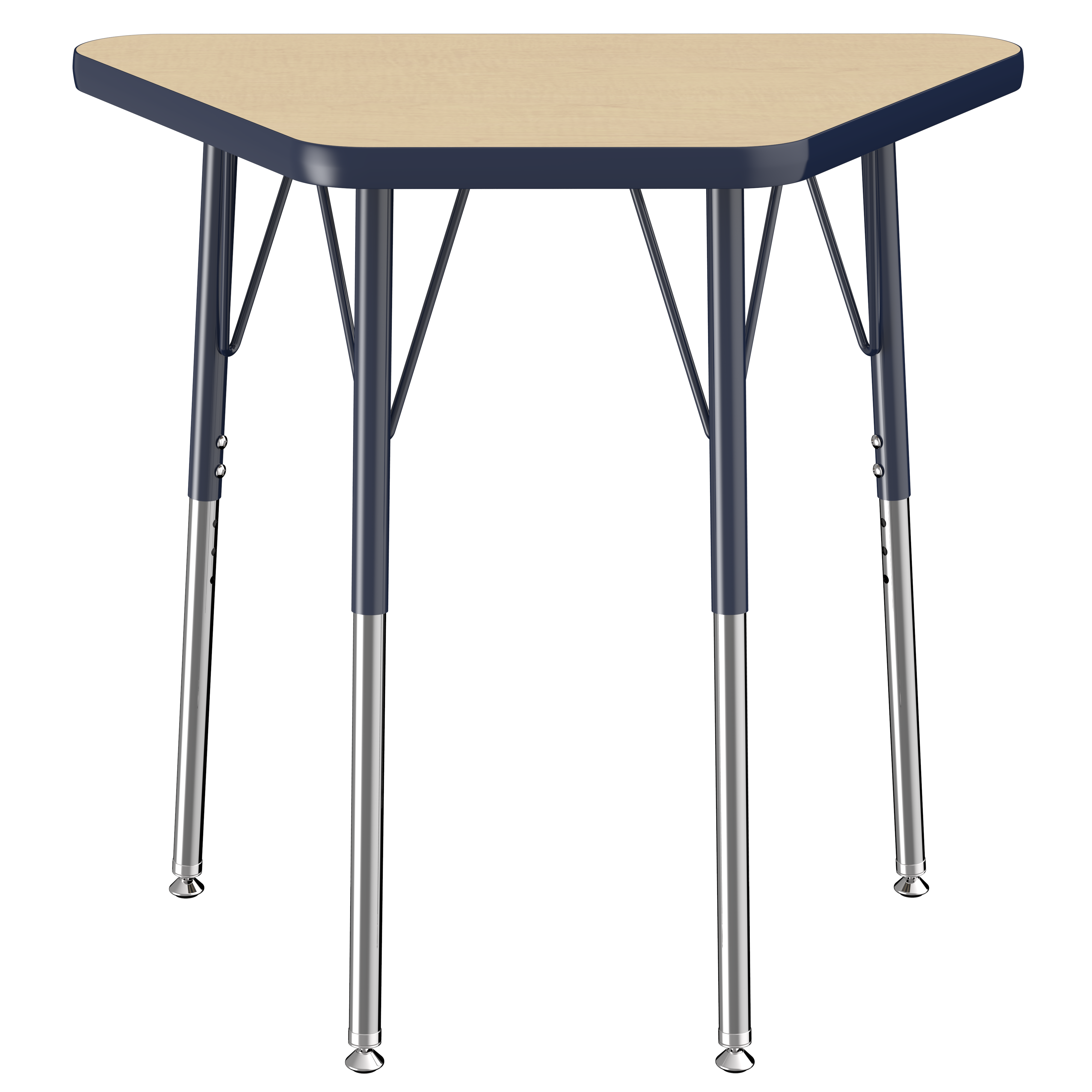 18" x 30" Trapezoid T-Molding Activity Table with Adjustable Standard Swivel Glide Legs - Maple/Navy
