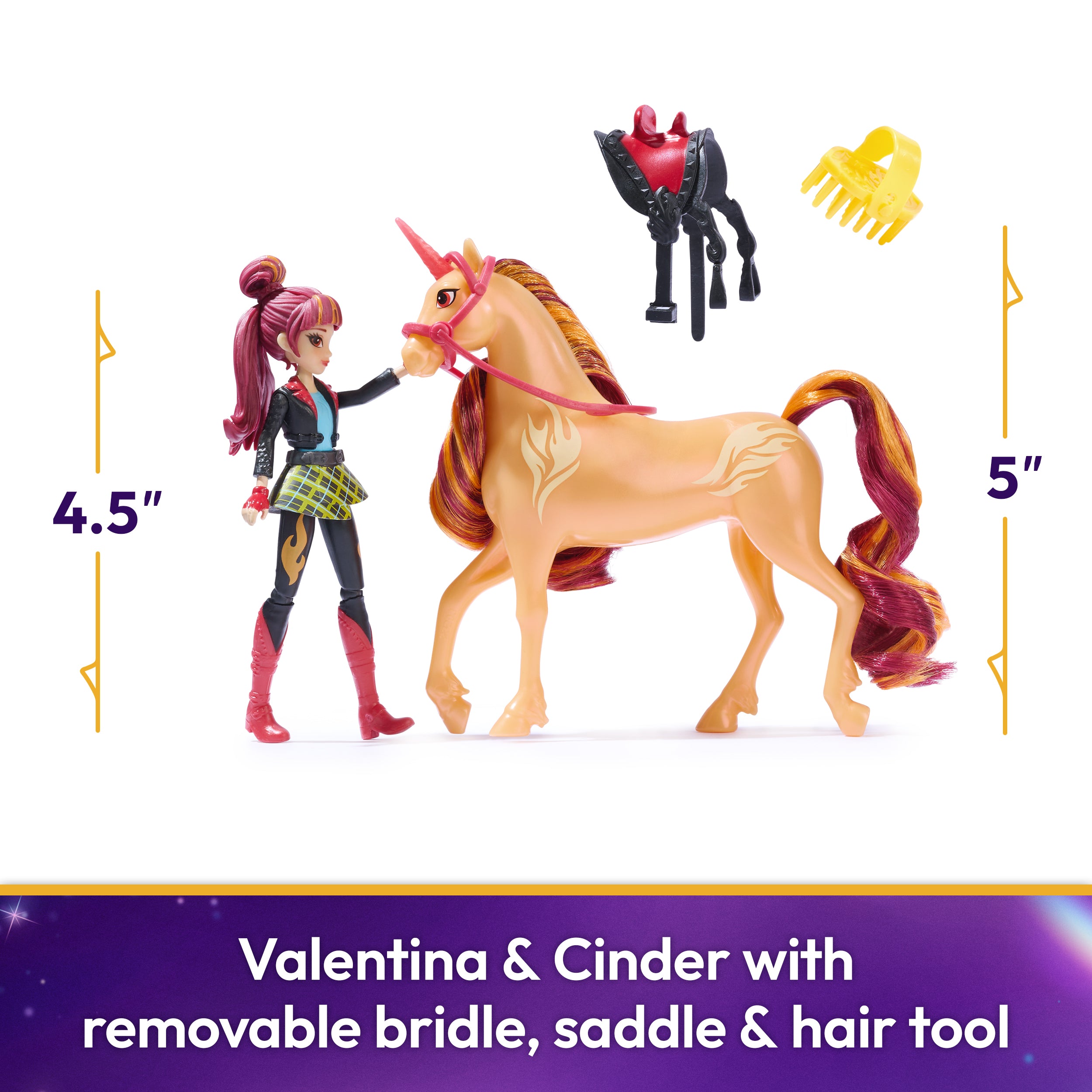 Unicorn Academy, Valentina & Cinder with 2 Accessories & Hair Tool, Dolls & Unicorn Toys for Girls Ages 4 and up