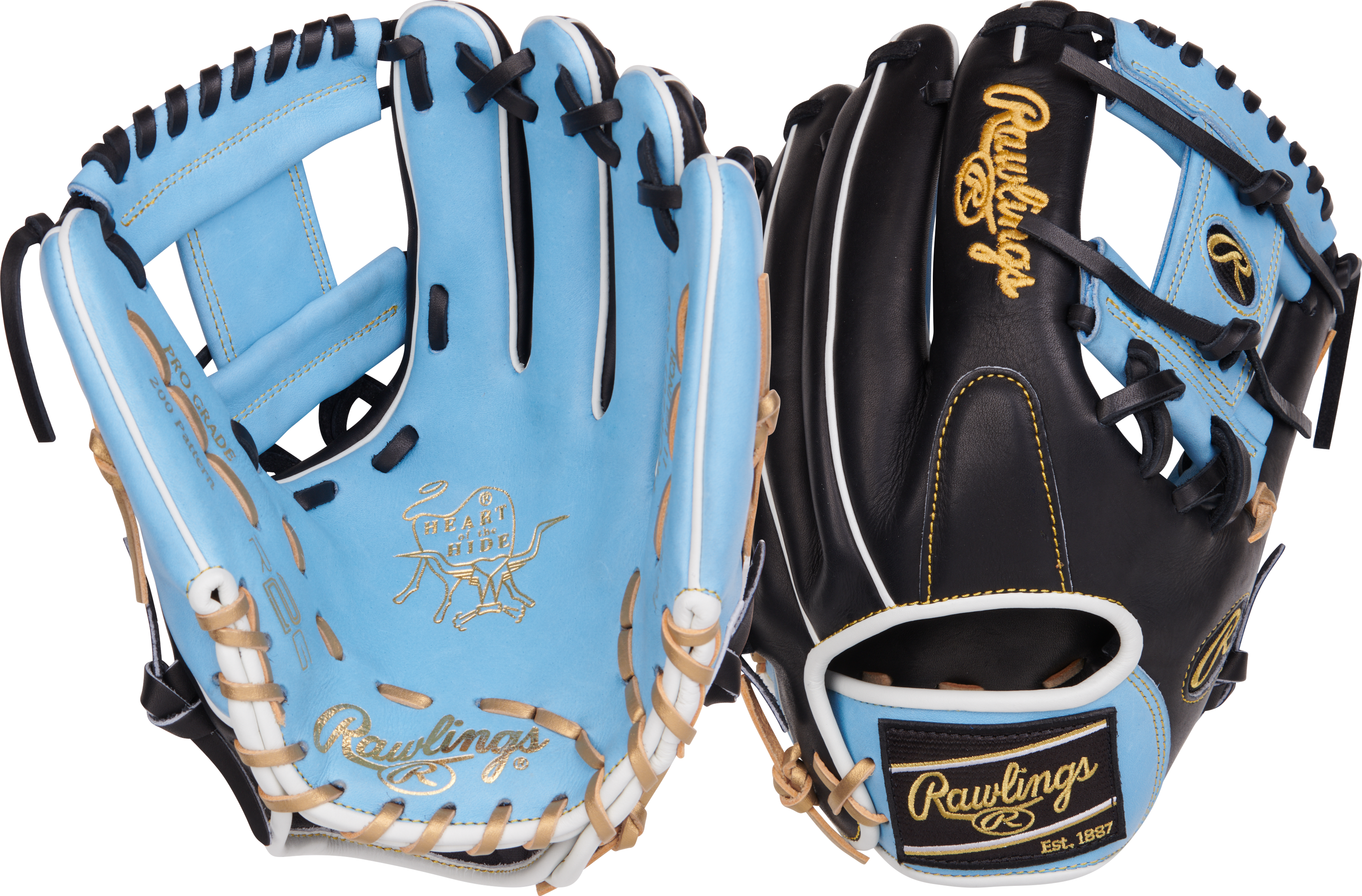 Rawlings Heart Of The Hide Series 11.75-Inch Baseball Glove  - Right Hand Thrower - Columbia Blue/Black