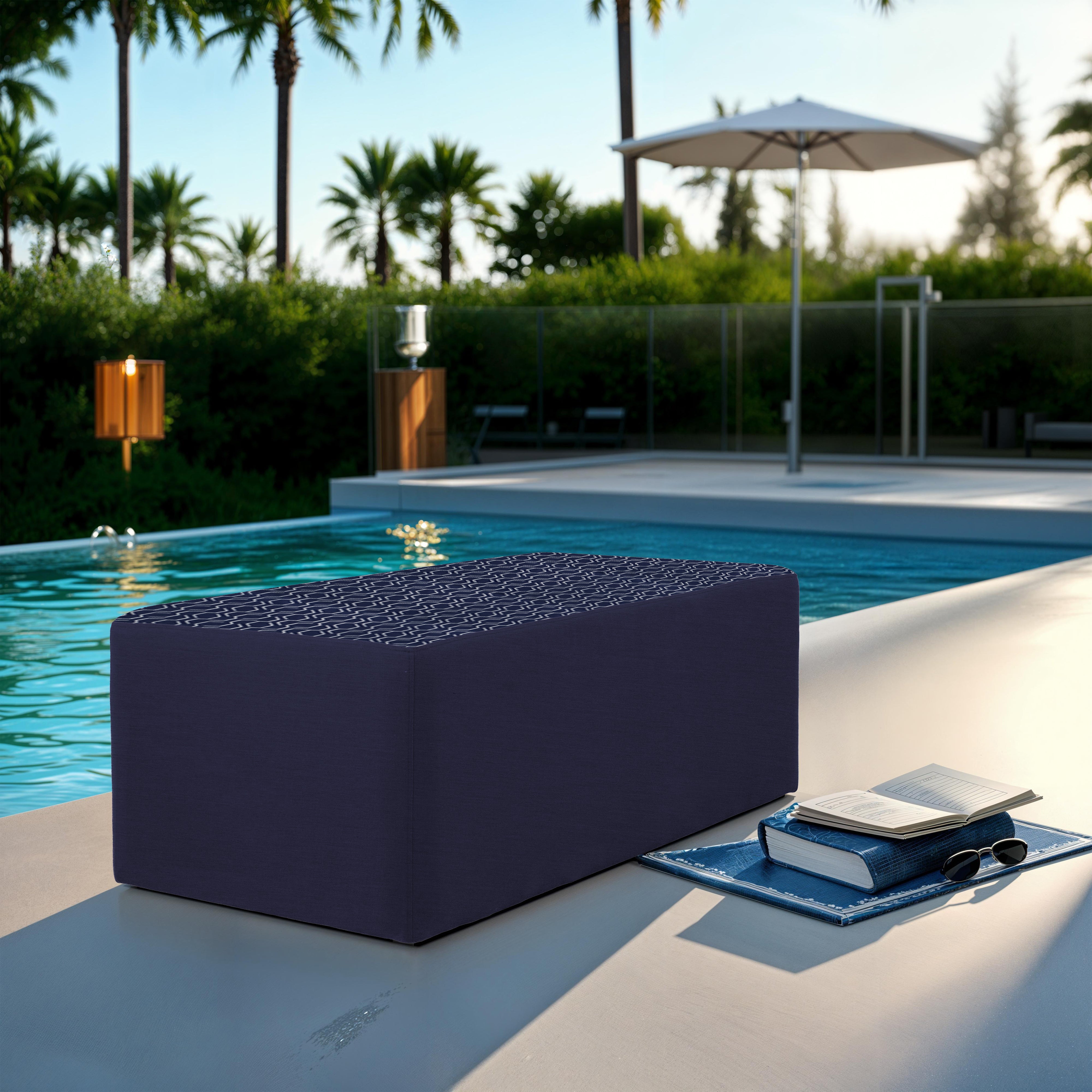 Outdoor 24" x 48" Rectangle Ottoman with Sunbrella, 18" H - Adaptation Indigo/Canvas Navy