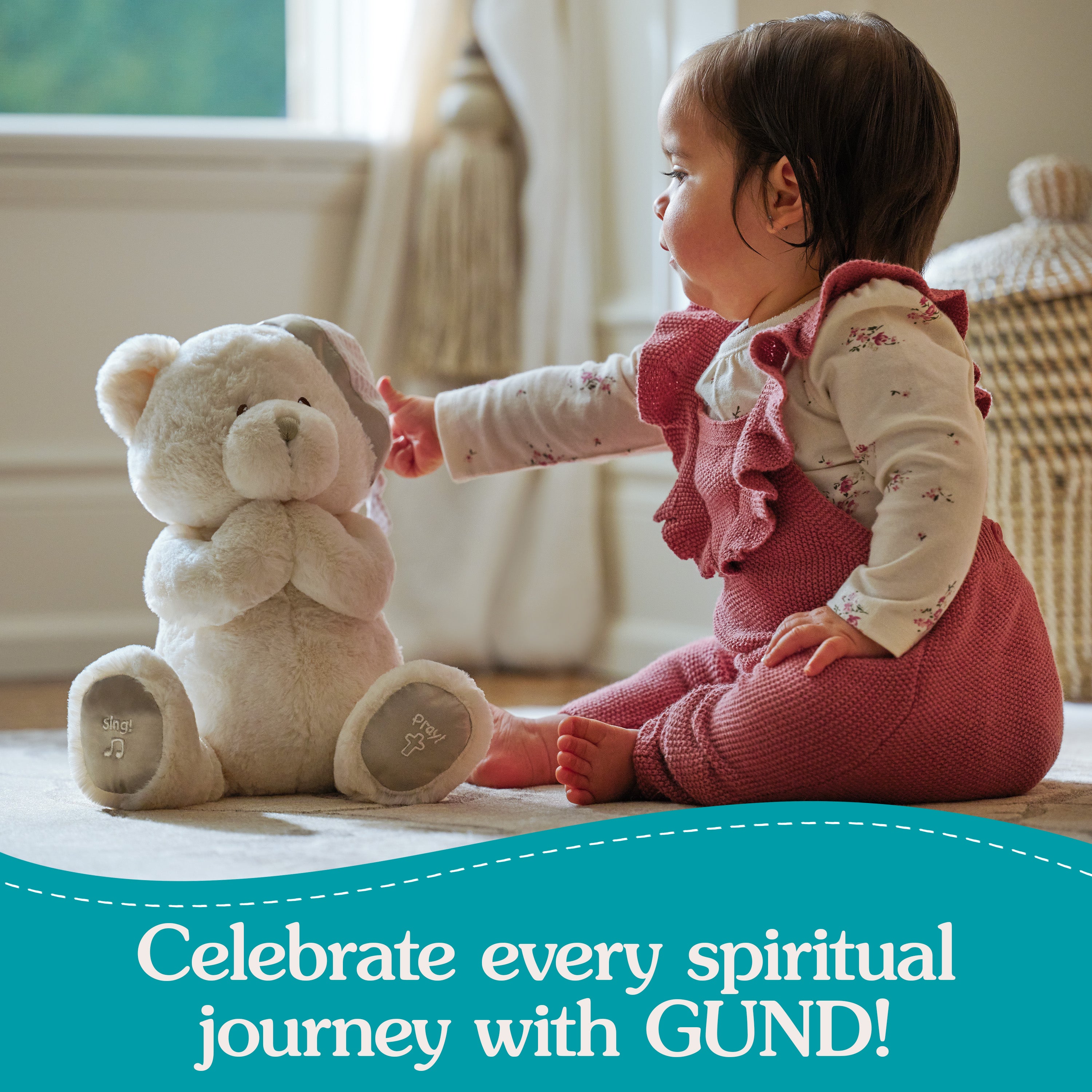 GUND Animated Goodnight Prayer Bear, Spiritual Plush Teddy Bear, Sensory Toy Stuffed Animal for Ages 0 and Up, Cream, 11"