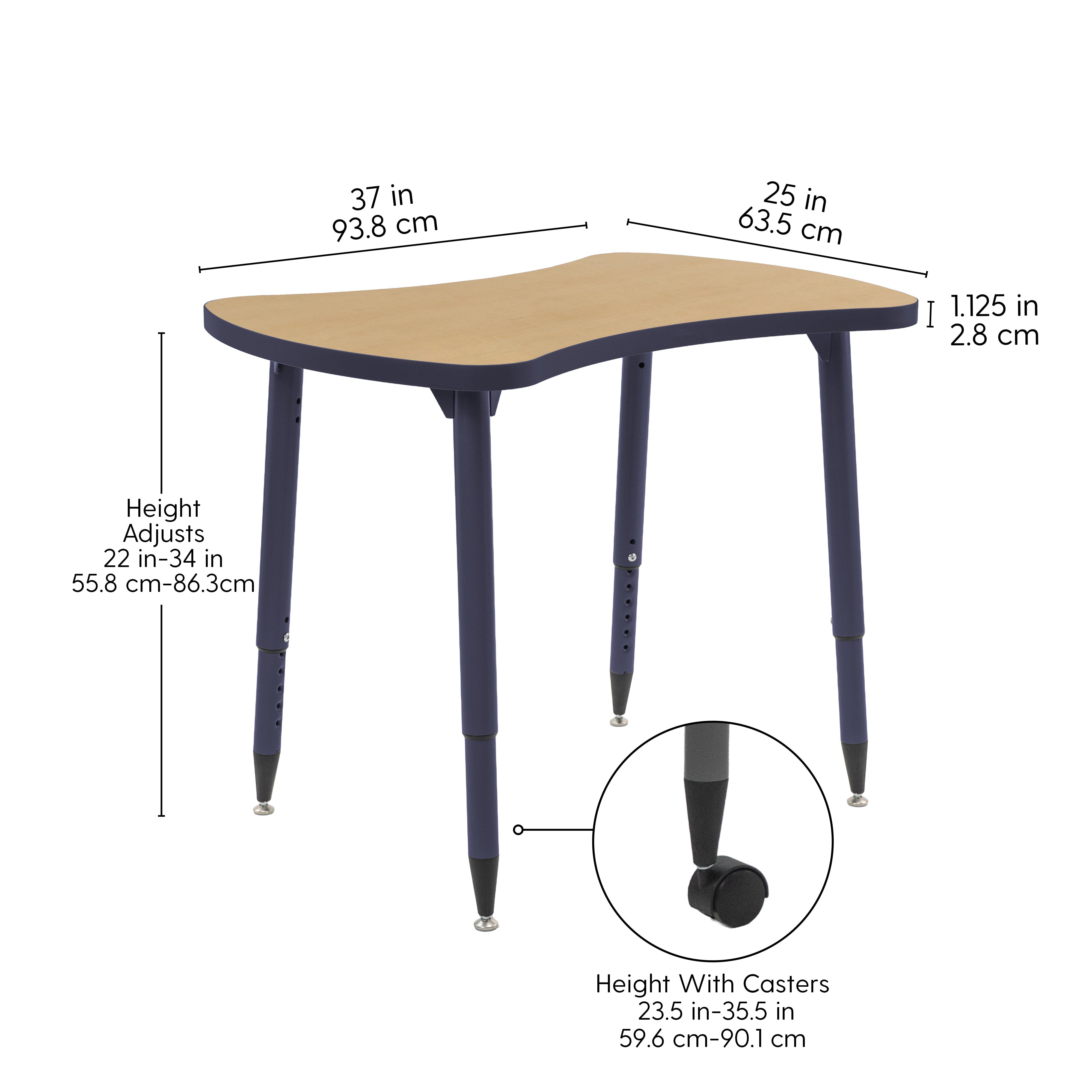 Adapte 25" x 37" Bowtie Thermofused Activity Table with Adjustable Tapered Legs - Maple/Navy