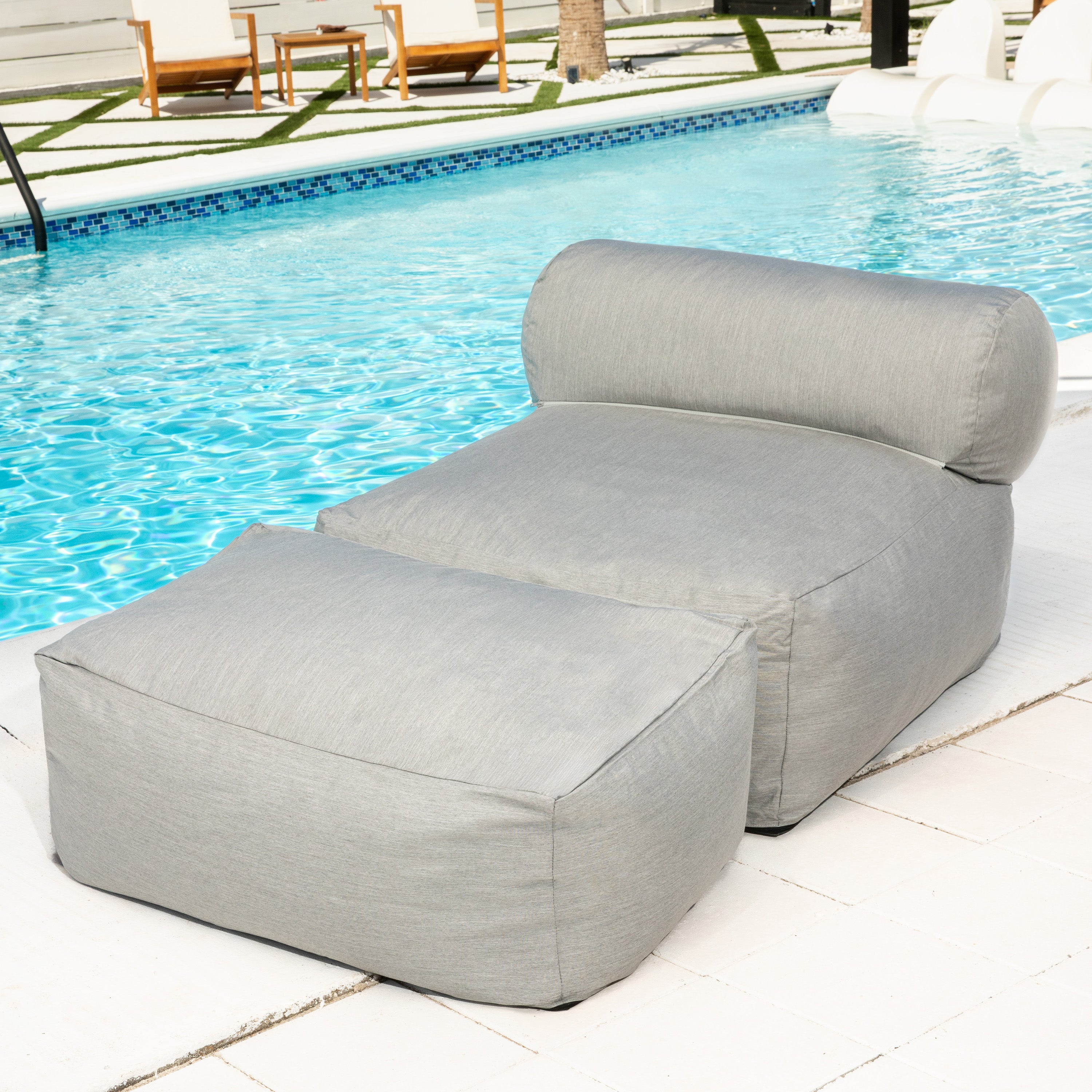 Jaxx Tybee Large Outdoor Lounge w/ Bolster and Ottoman - Sunbrella Granite