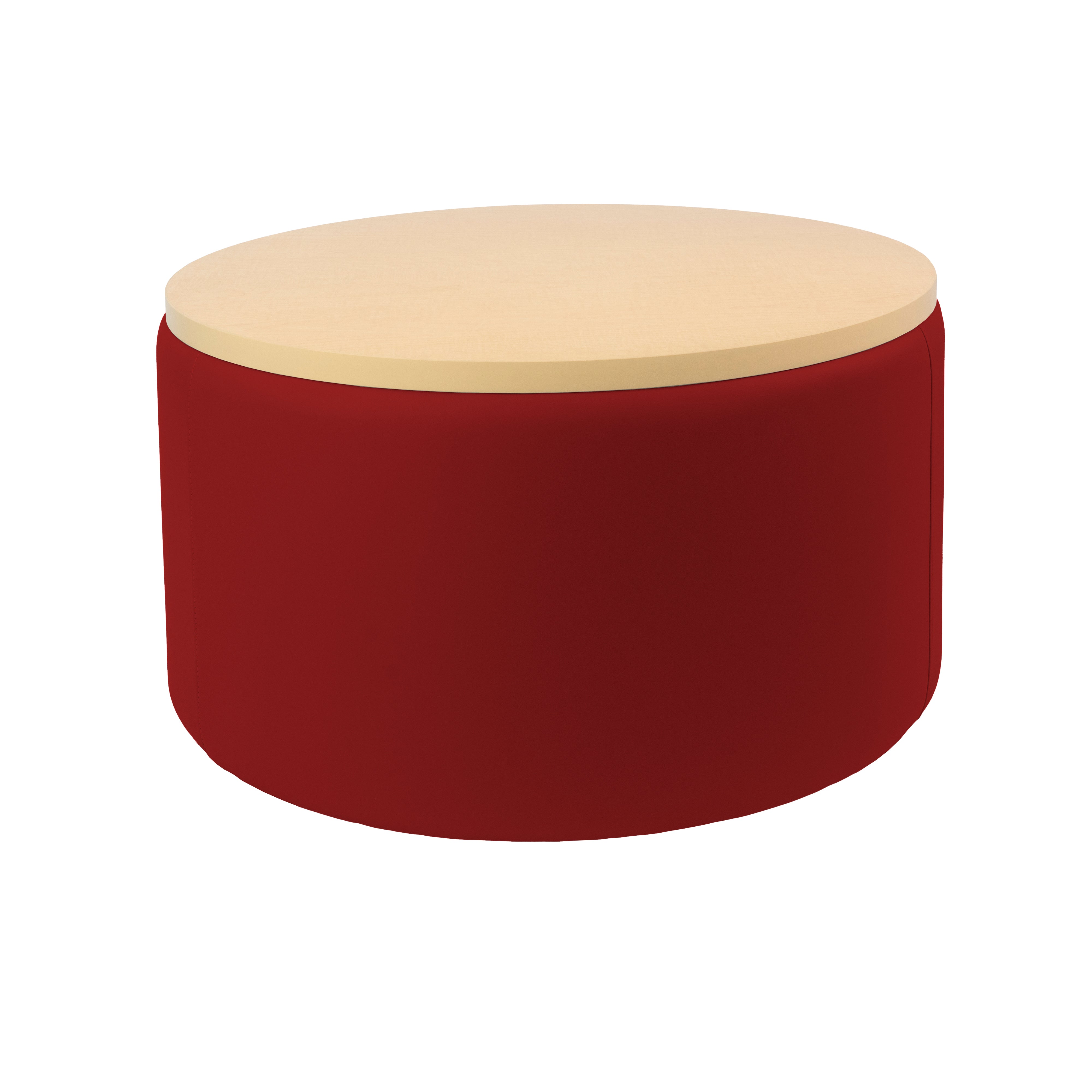 Pro Series Upholstered 30" Round Ottoman Table 18" Height - Crimson/Maple