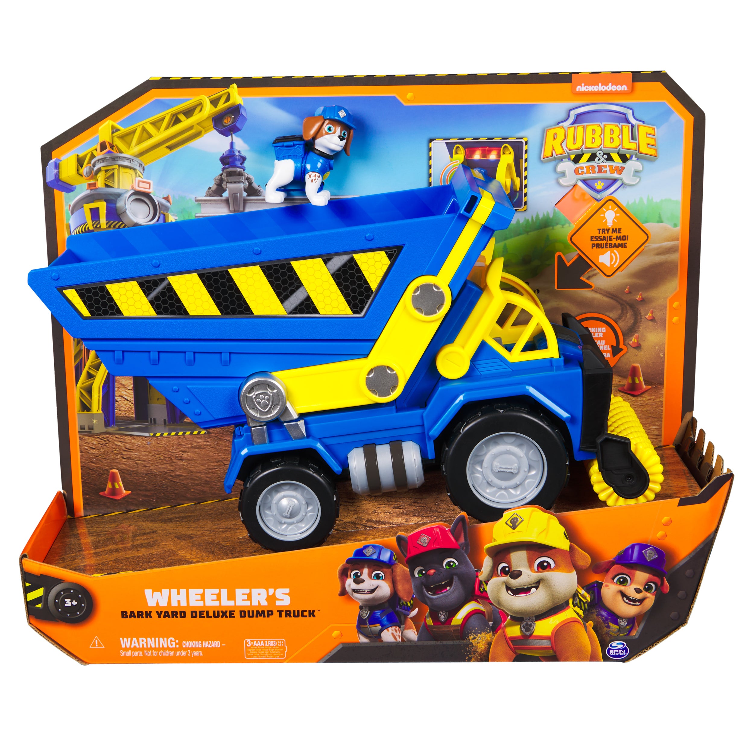 Rubble & Crew, Bark Yard Deluxe Dump Truck Construction Vehicle with Lights, Sounds & Wheeler Action Figure, Kids Toys for Boys & Girls Ages 3 and up