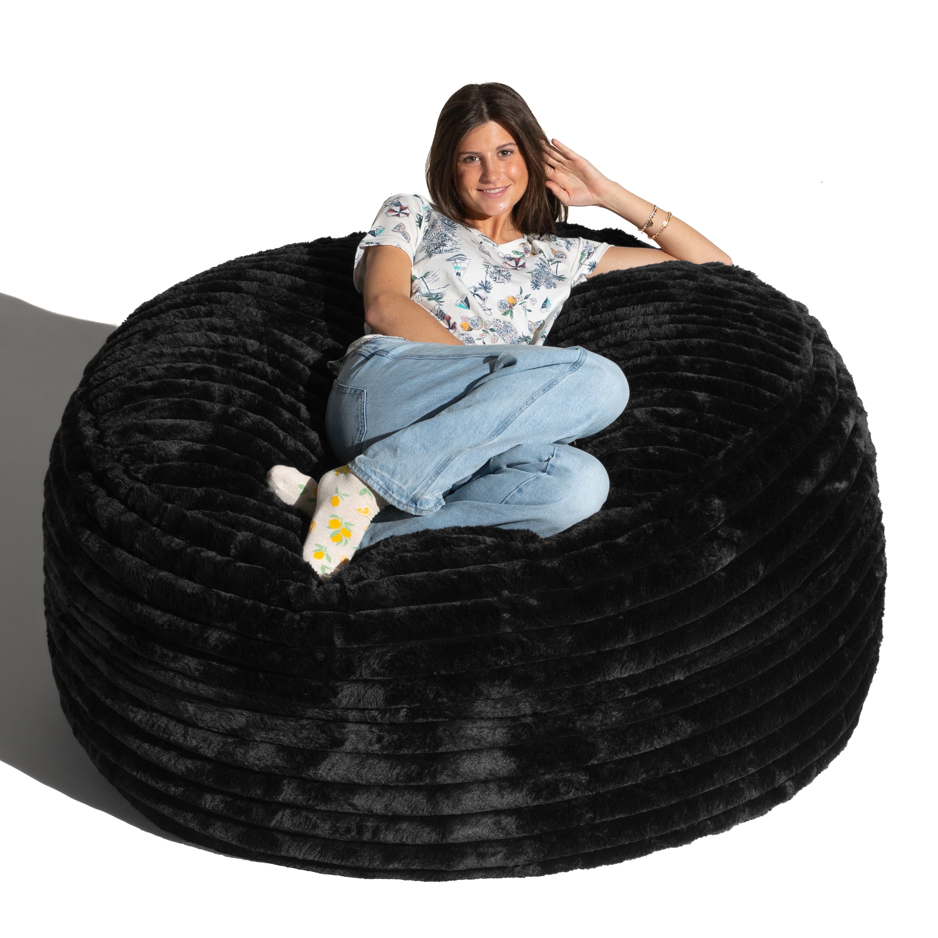 Jaxx 5 Foot Saxx Bean Bag Chair for Adults - Luxe Faux Fur, Mondo Black