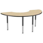 36" x 72" Half Moon Thermofused Activity Table with Adjustable Super Legs - Maple/Black
