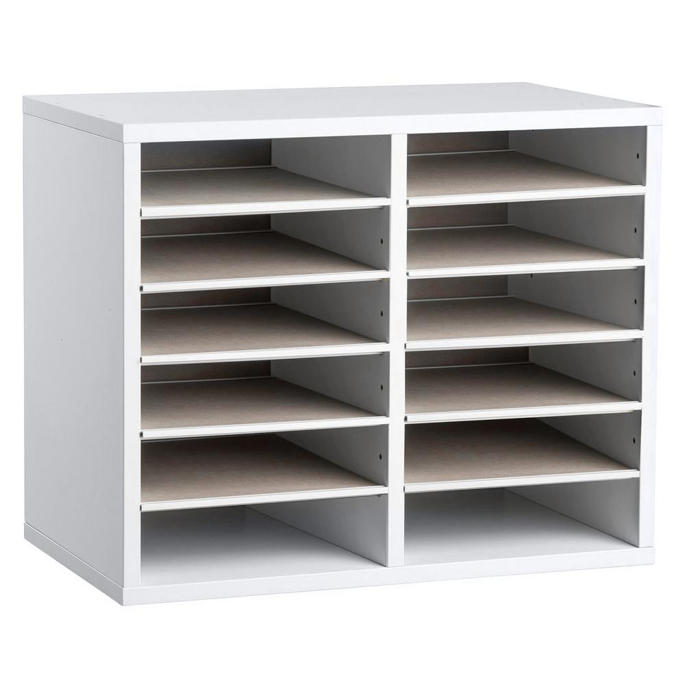12-Compartment Wood Adjustable Paper Sorter Literature File Organizer, White