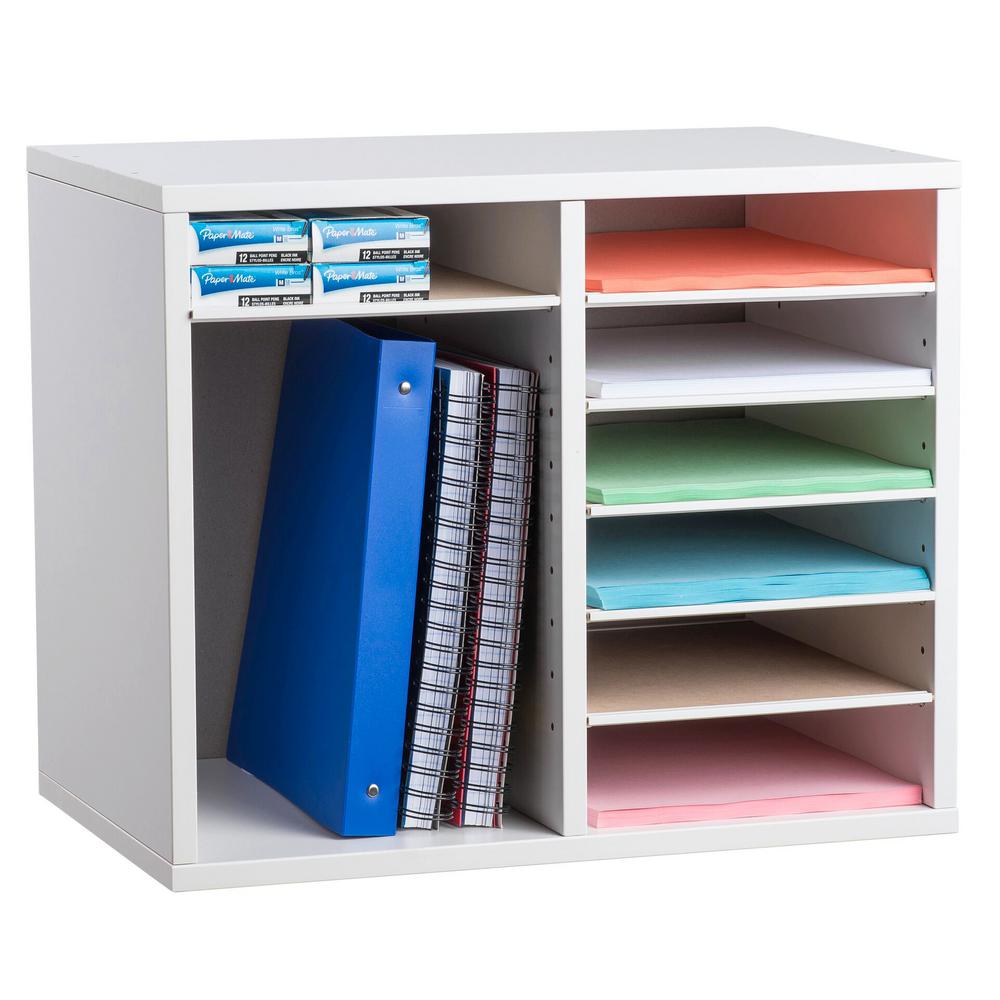 12-Compartment Wood Adjustable Paper Sorter Literature File Organizer, White