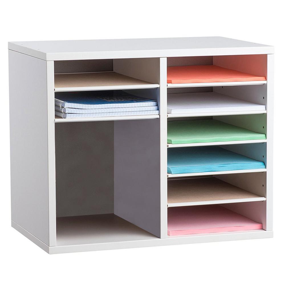 12-Compartment Wood Adjustable Paper Sorter Literature File Organizer, White