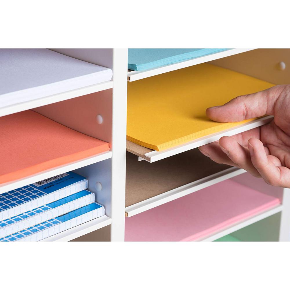 16-Compartment Wood Adjustable Paper Sorter Literature File Organizer, White