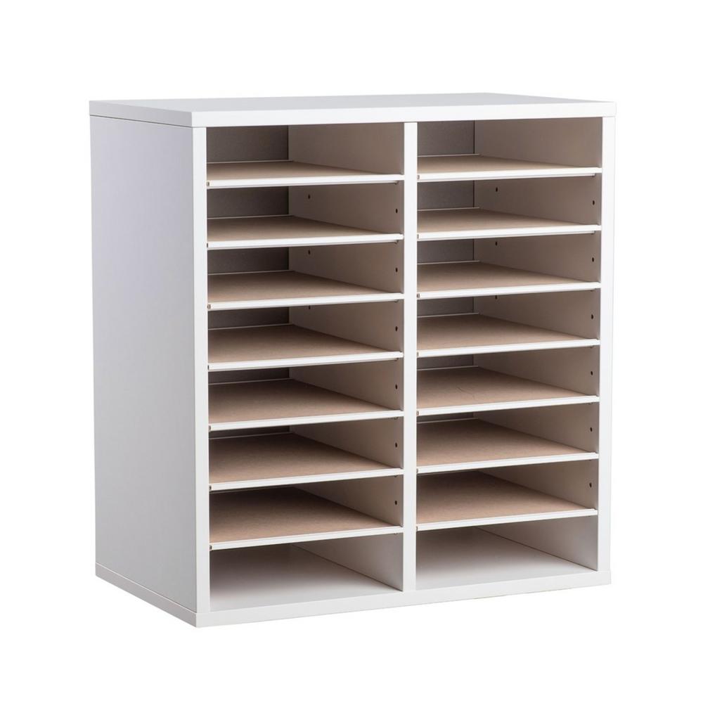 16-Compartment Wood Adjustable Paper Sorter Literature File Organizer, White