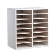 16-Compartment Wood Adjustable Paper Sorter Literature File Organizer, White