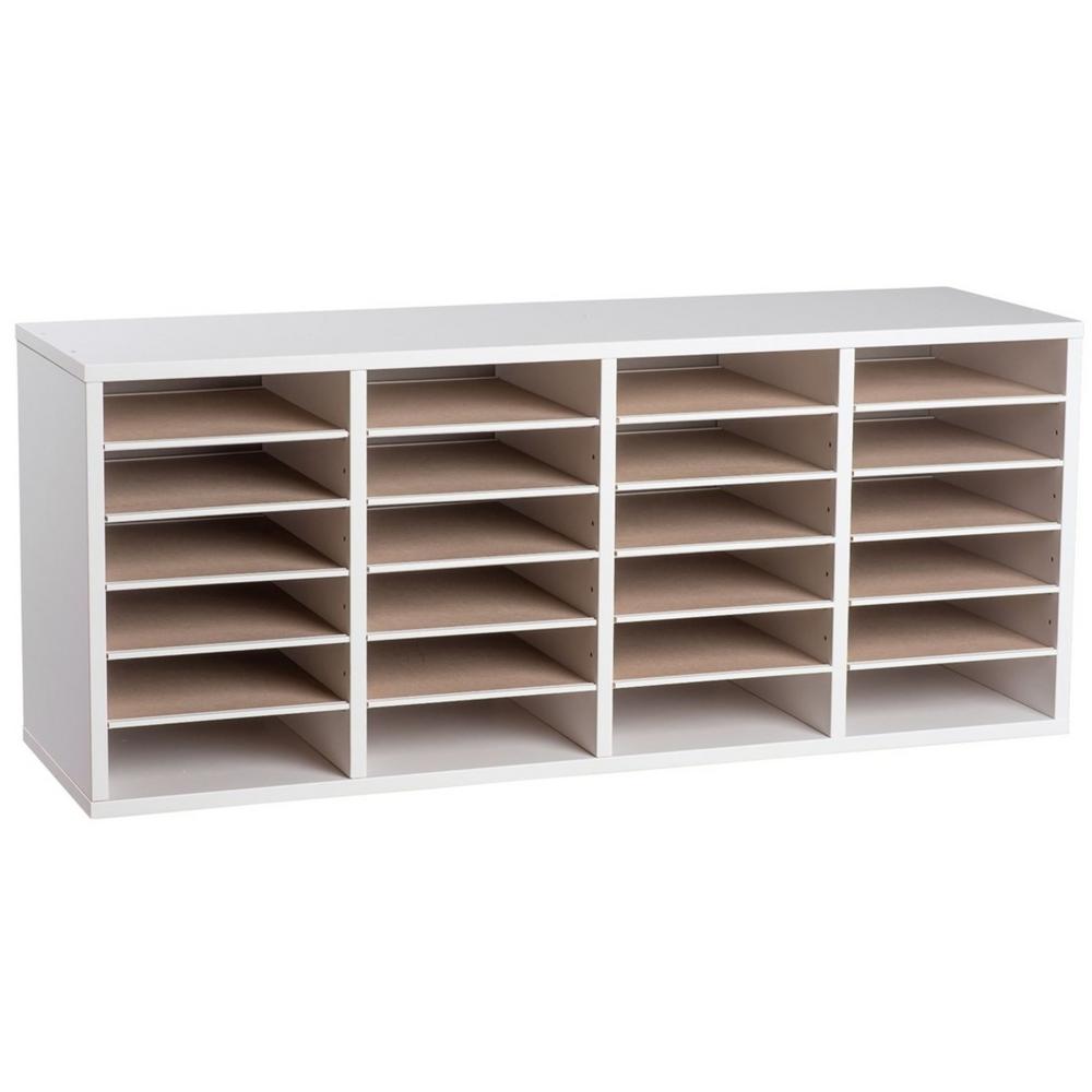 24-Compartment Wood Adjustable Paper Sorter Literature File Organizer, White