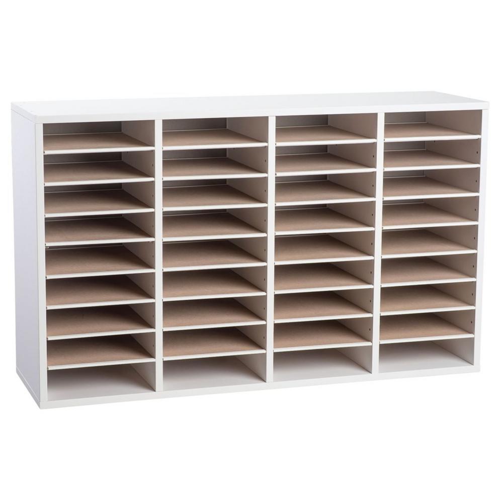 Wood Adjustable 36 Compartment Literature Organizer, White 2 Pack