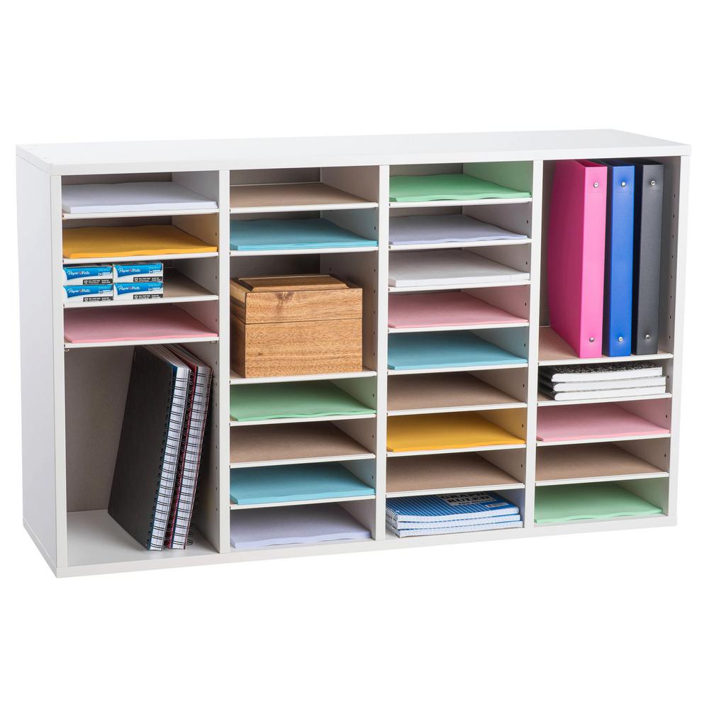 Wood Adjustable 36 Compartment Literature Organizer, White 2 Pack