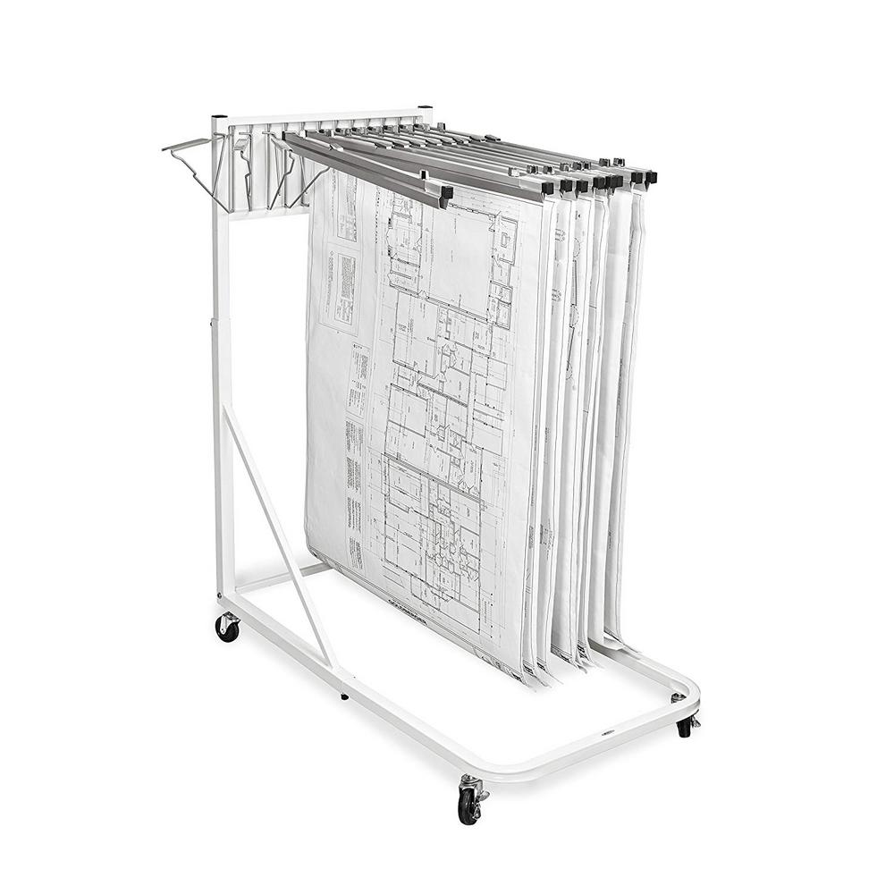 Vertical File Rolling Stand for Blueprints, White