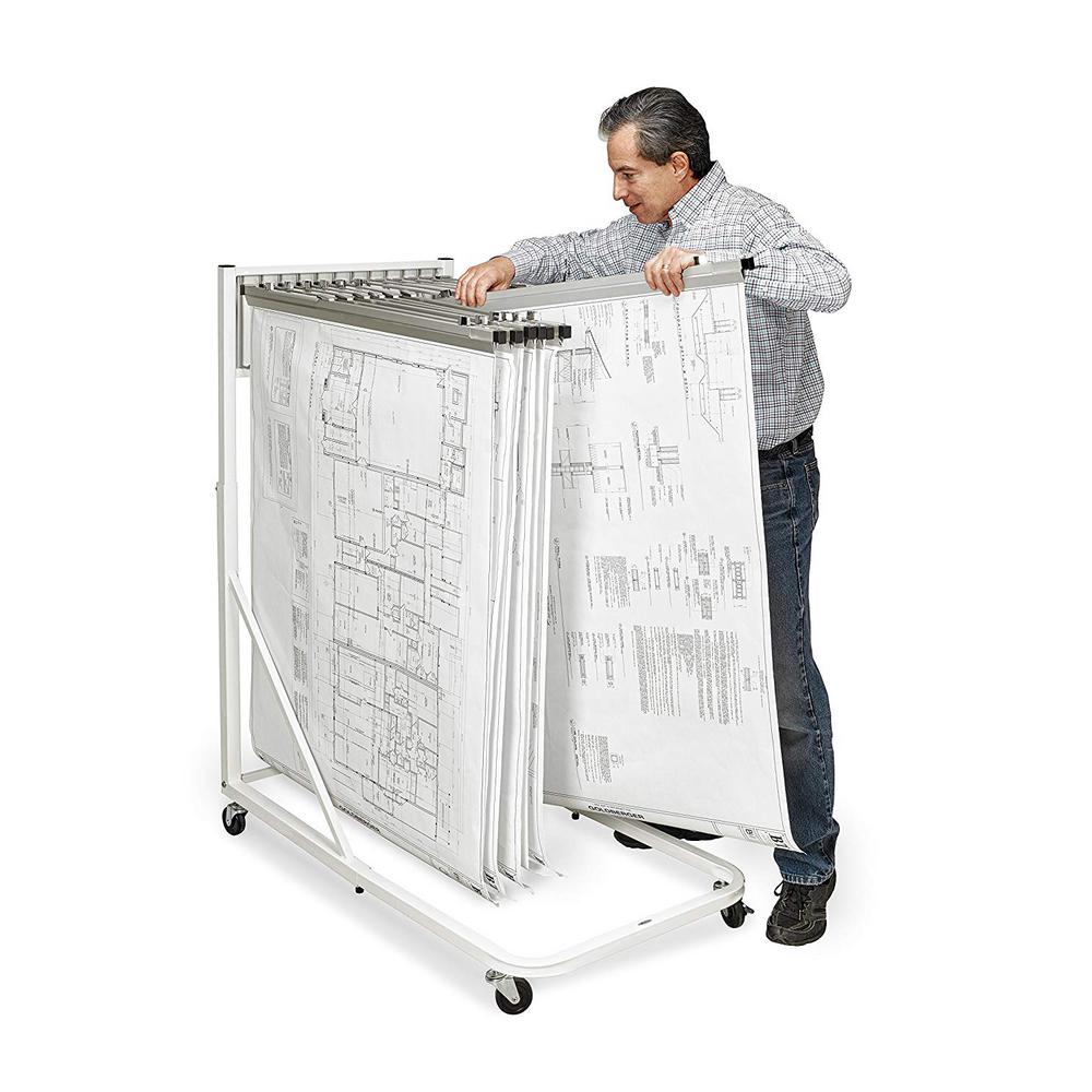 Vertical File Rolling Stand for Blueprints, White