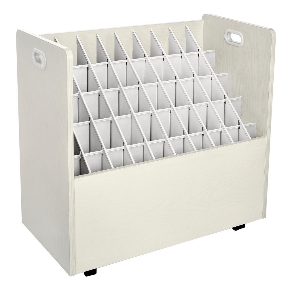50-Compartment White Mobile Wood Roll File Storage Organizer 2 Pack
