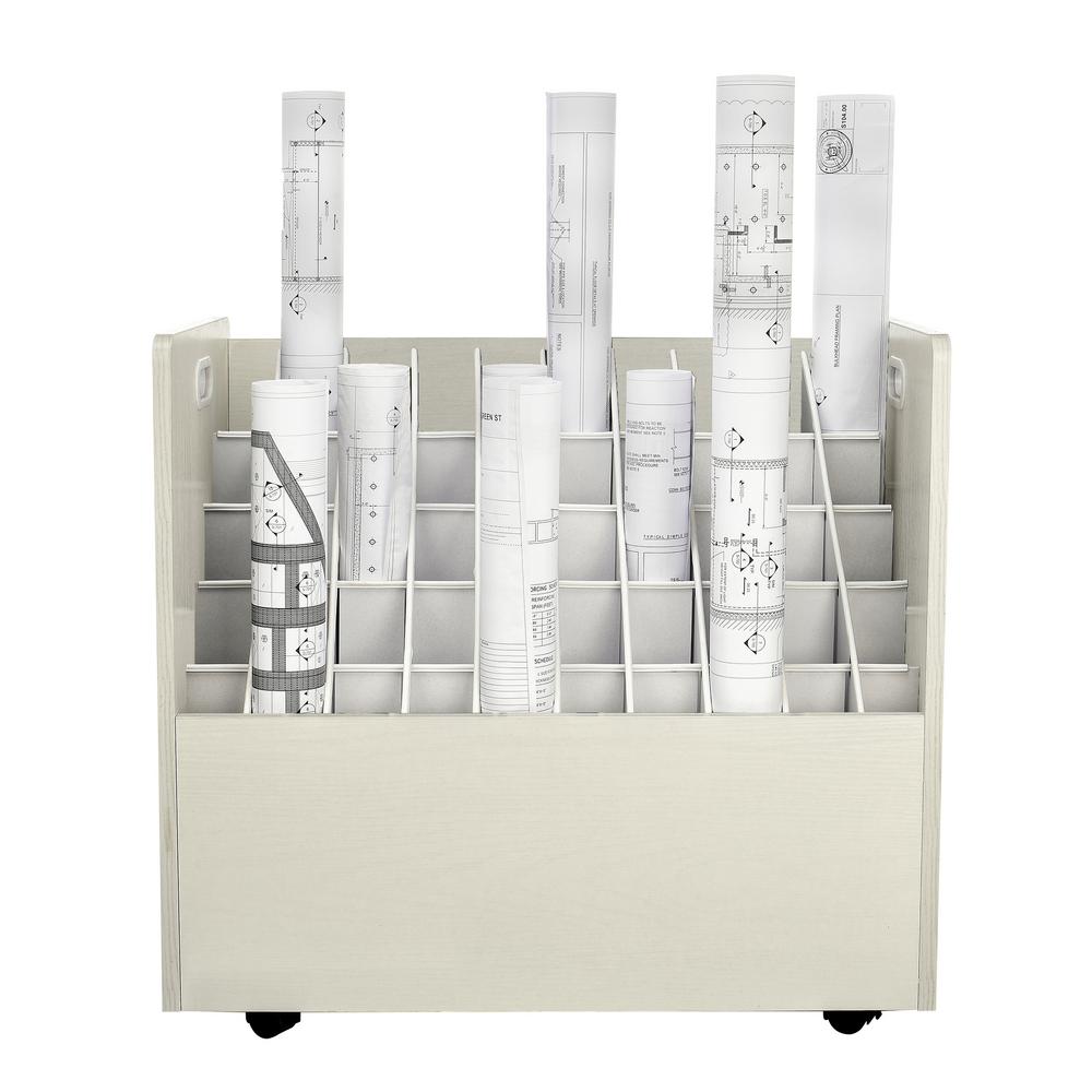 50-Compartment White Mobile Wood Roll File Storage Organizer 2 Pack