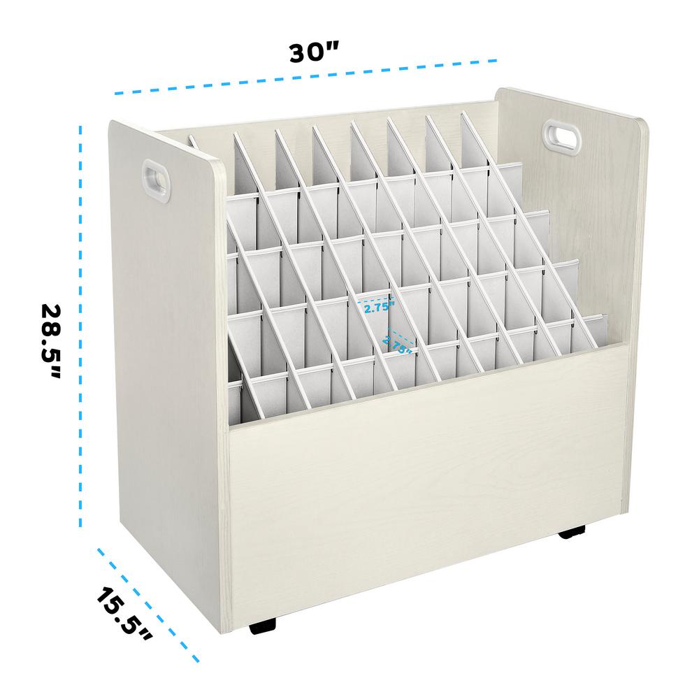 50-Slot Mobile Rolling Wood Blueprint Roll File Large Document Organizer