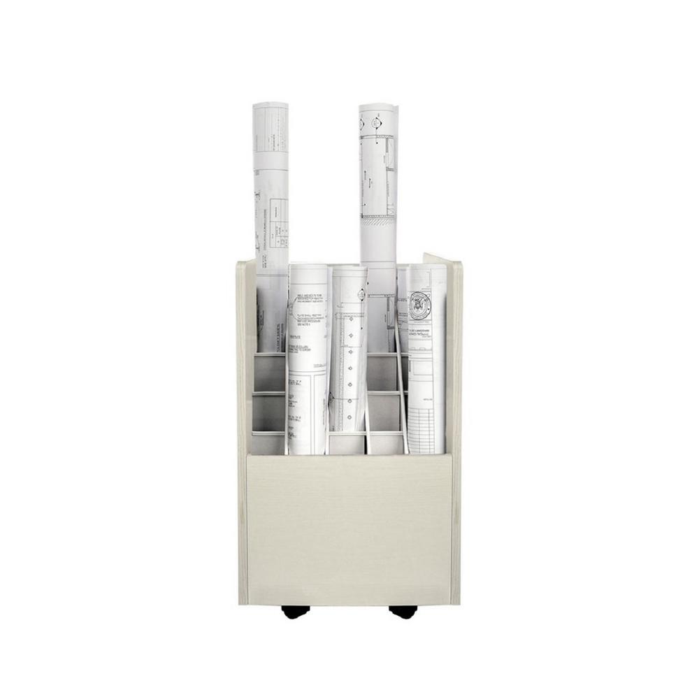 20-Slot Mobile Rolling Wood Blueprint Roll File Large Document Organizer