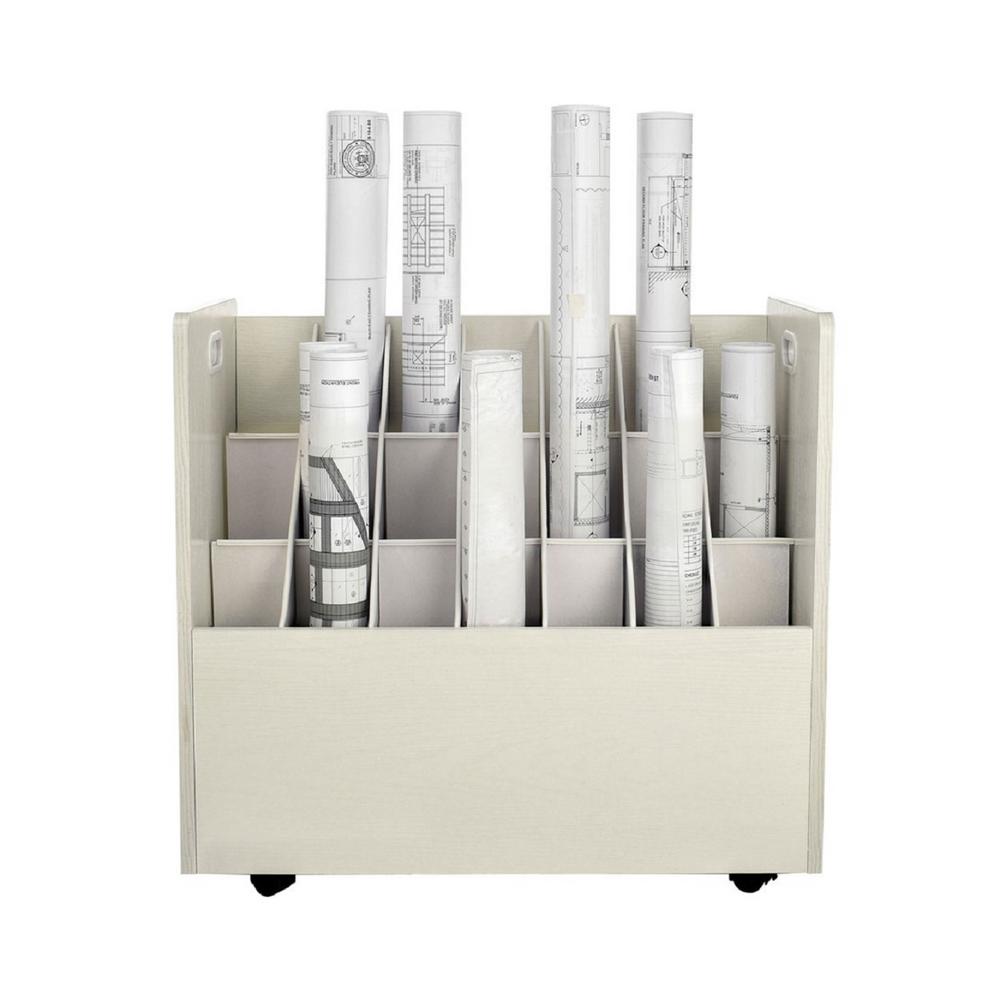 21-Slot White Mobile Rolling Wood Blueprint Roll File Large Document Organizer 2 Pack