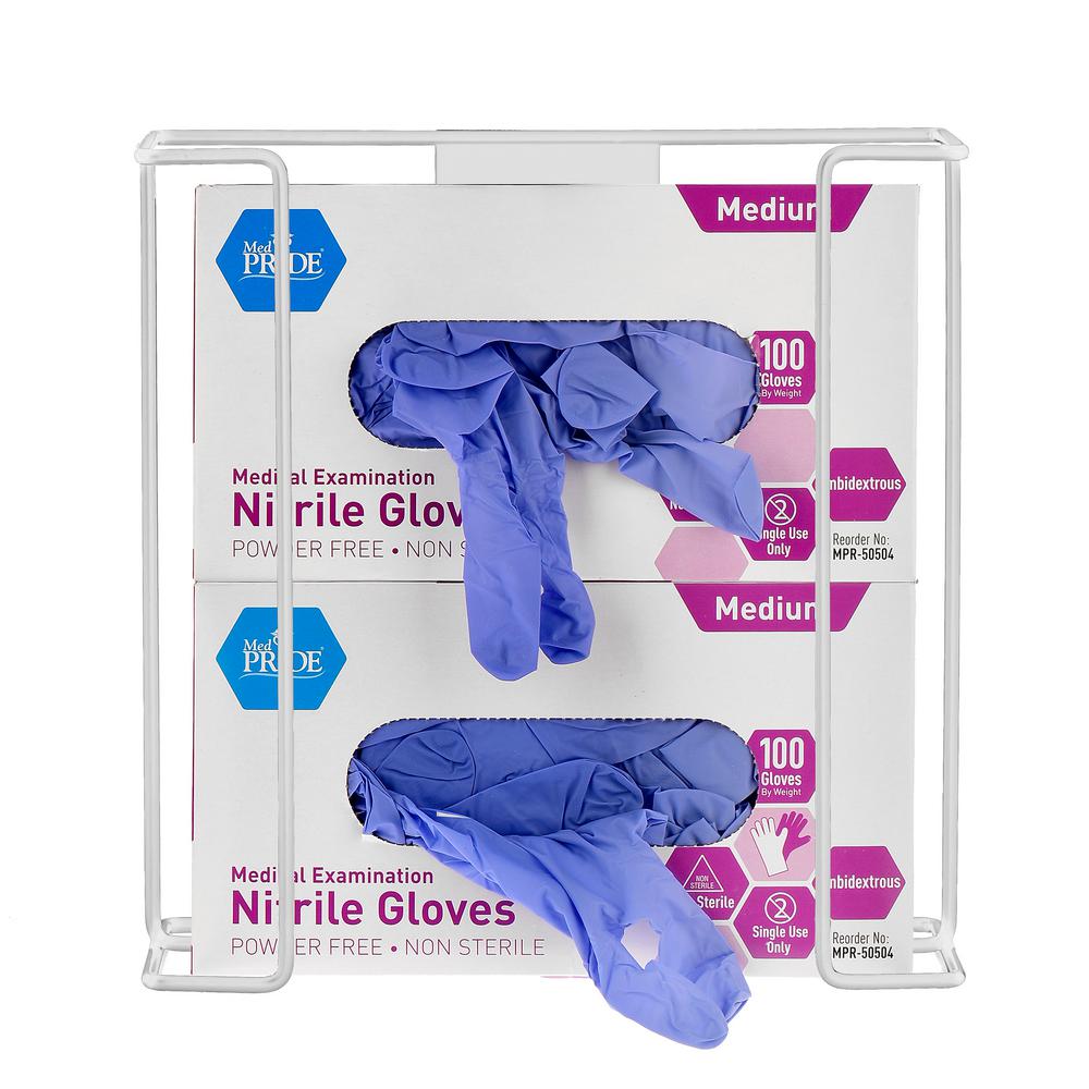 Double Box Wire Wall Mount Glove Dispenser, White