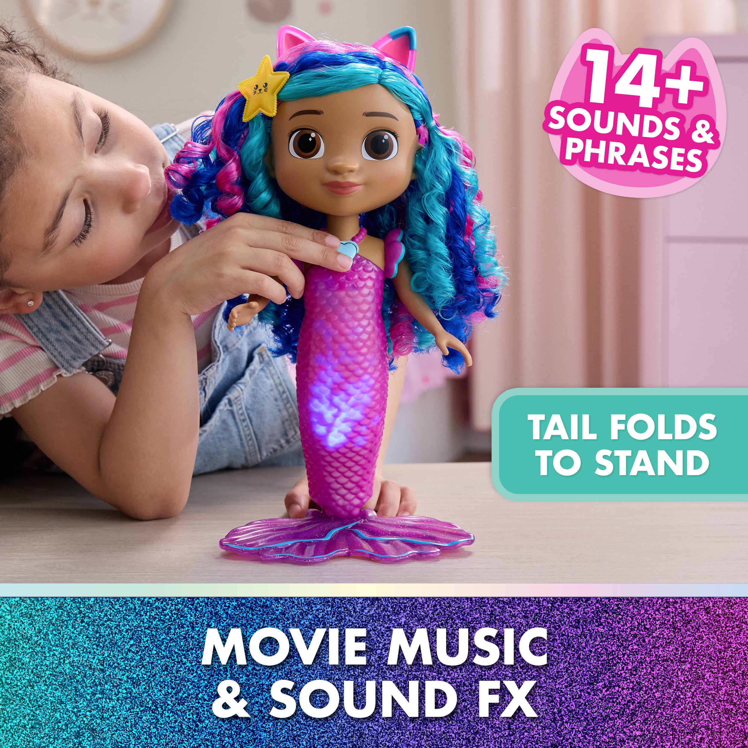 Gabby's Dollhouse: The Movie, Sing & Shine Mermaid Gabby, Waterproof Mermaid Doll with Lights & Sounds, Kids Toys for Girls & Boys Ages 3 and Up