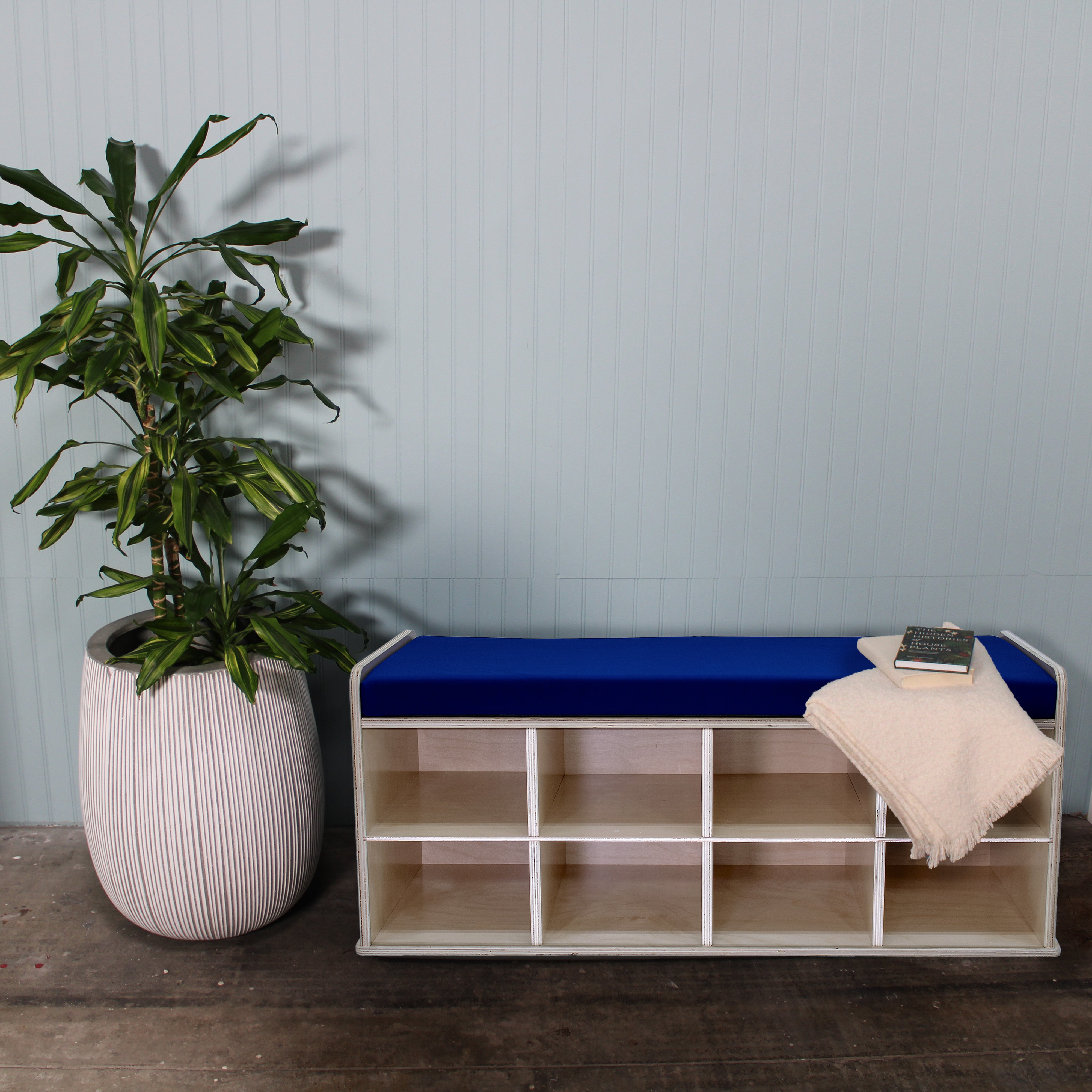 Birch 8-Compartment Storage Bench - Natural/Blue