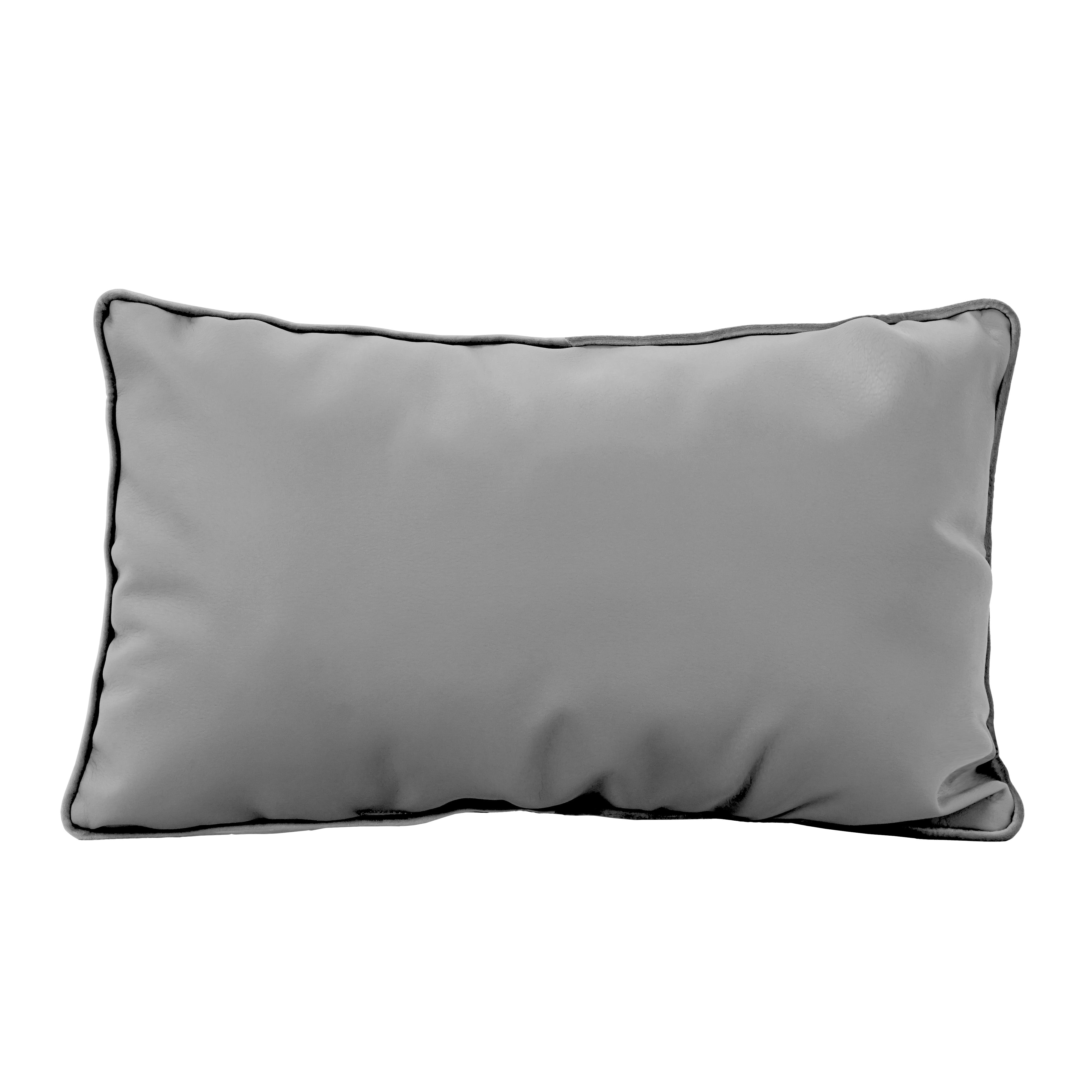 12" x 20" Rectangle Lumbar Microfiber and Faux Leather Pillow with Piping, 2-Piece - Smoke