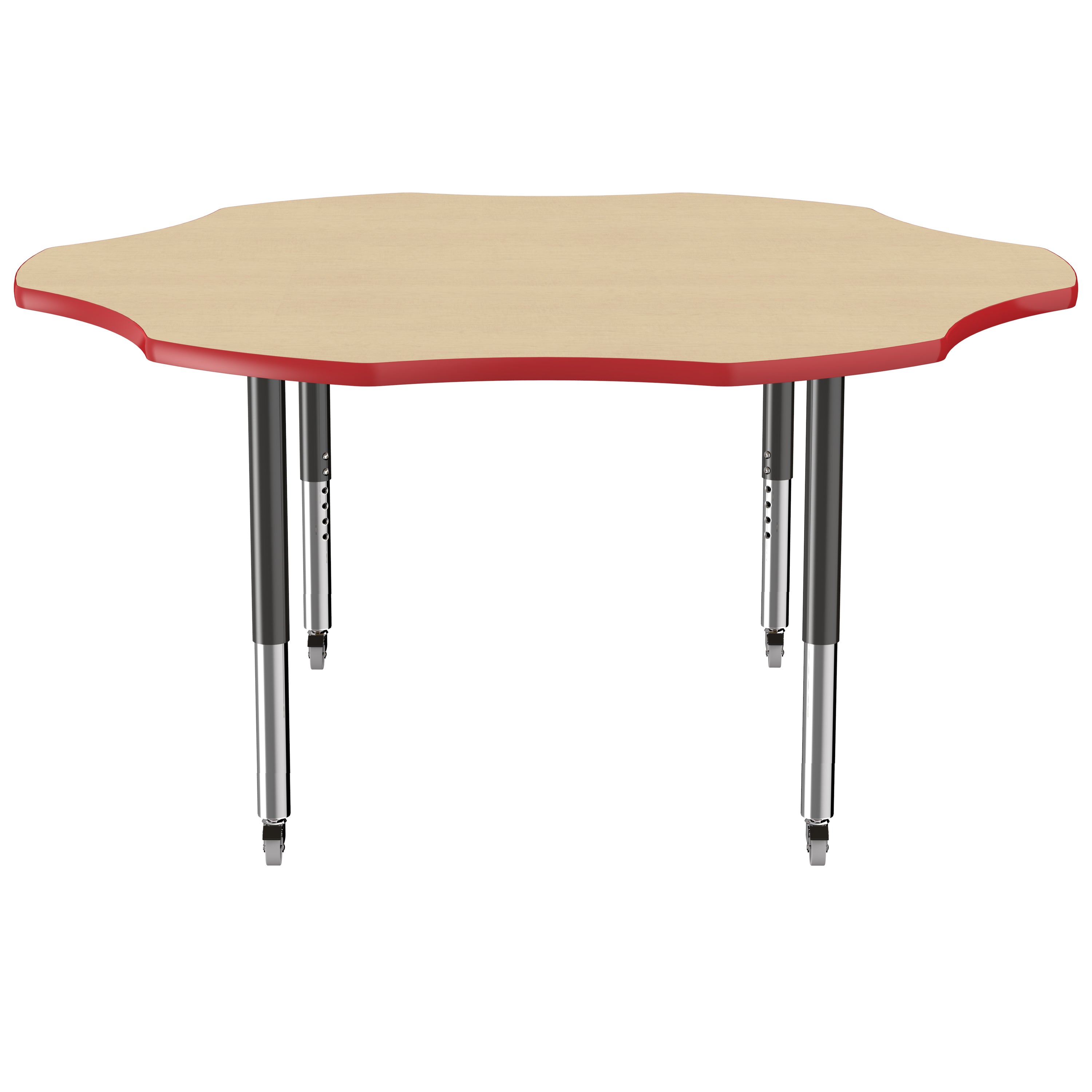 60" x 60" Flower T-Molding Activity Table with Adjustable Super Legs - Maple/Red/Black