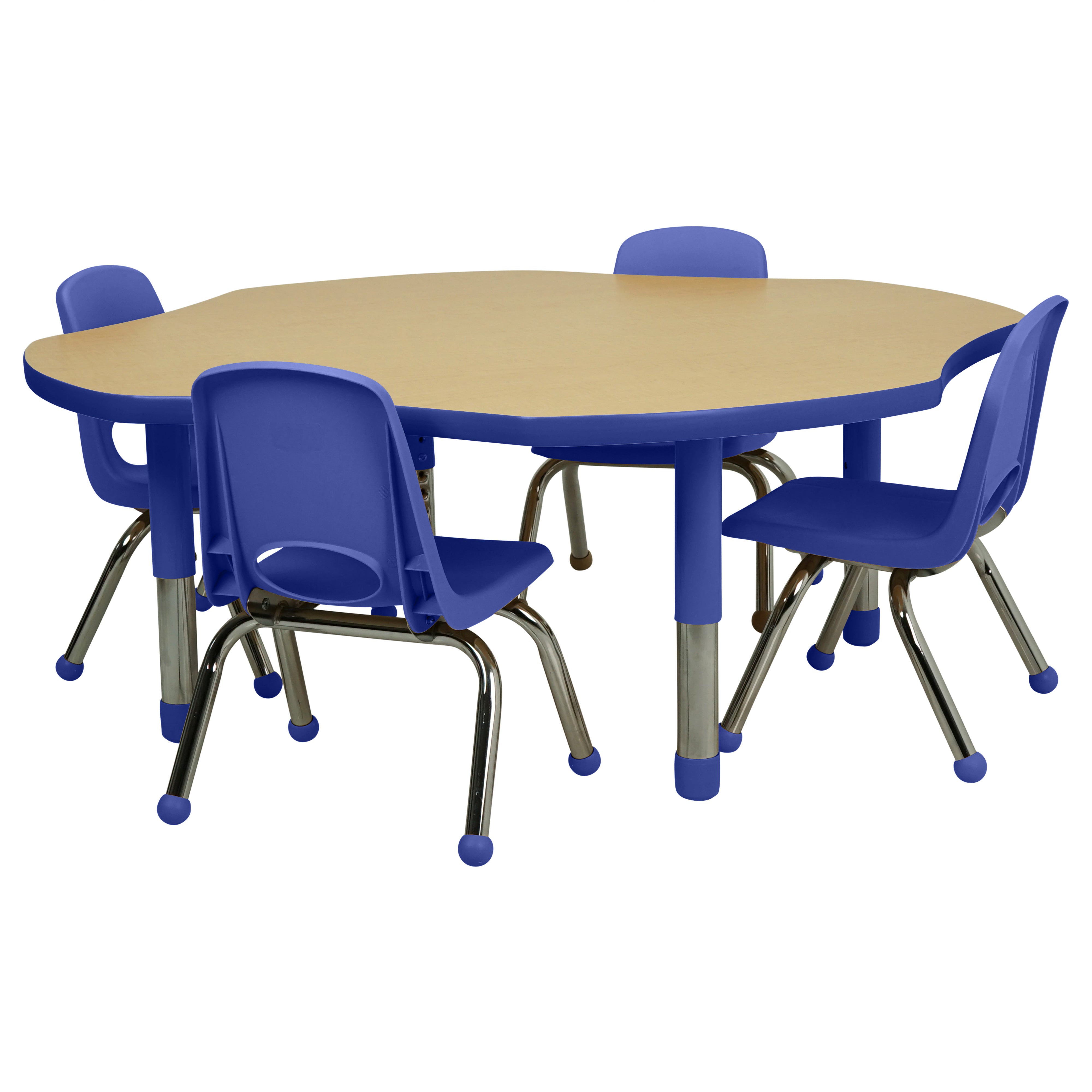 48" x 48" Clover T-Molding Activity Table with Adjustable Tiny Tot Legs - Maple/Blue