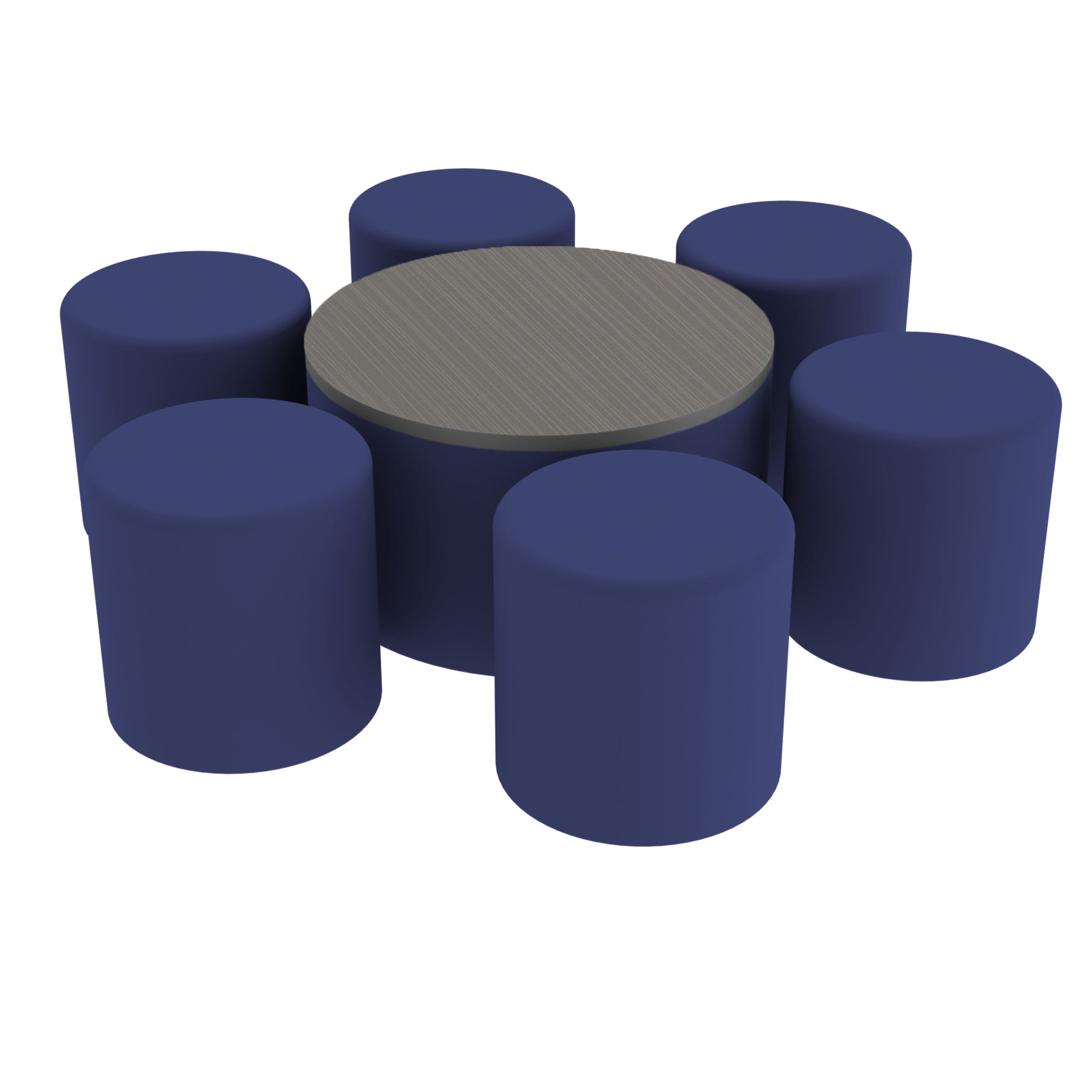 Pro Series 30" Round Ottoman Table with Round 18" H Seating, 7-Piece Set - Navy/Cosmic Strandz