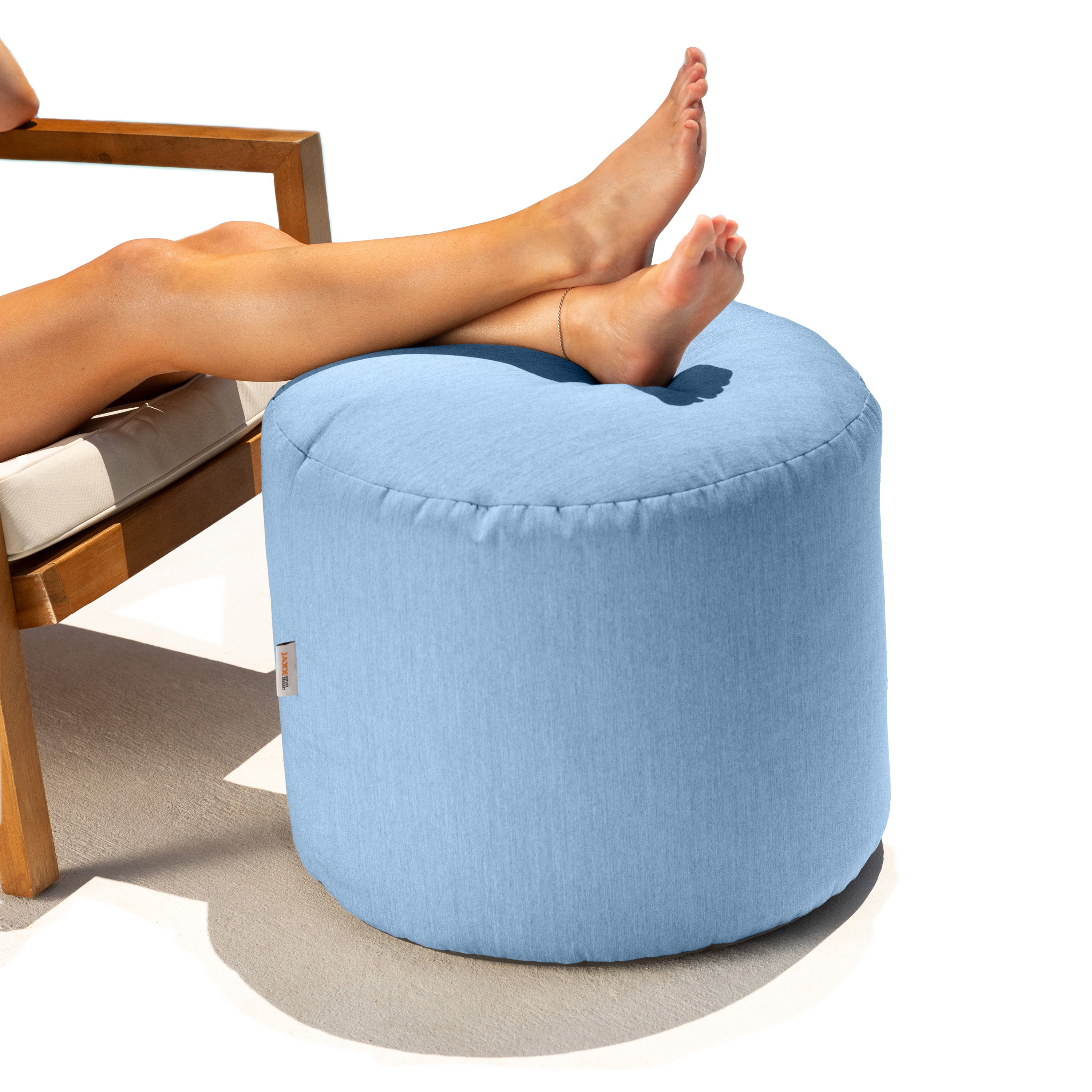 Jaxx Spring Indoor / Outdoor Bean Bag Pouf Ottoman, Sunbrella Ocean